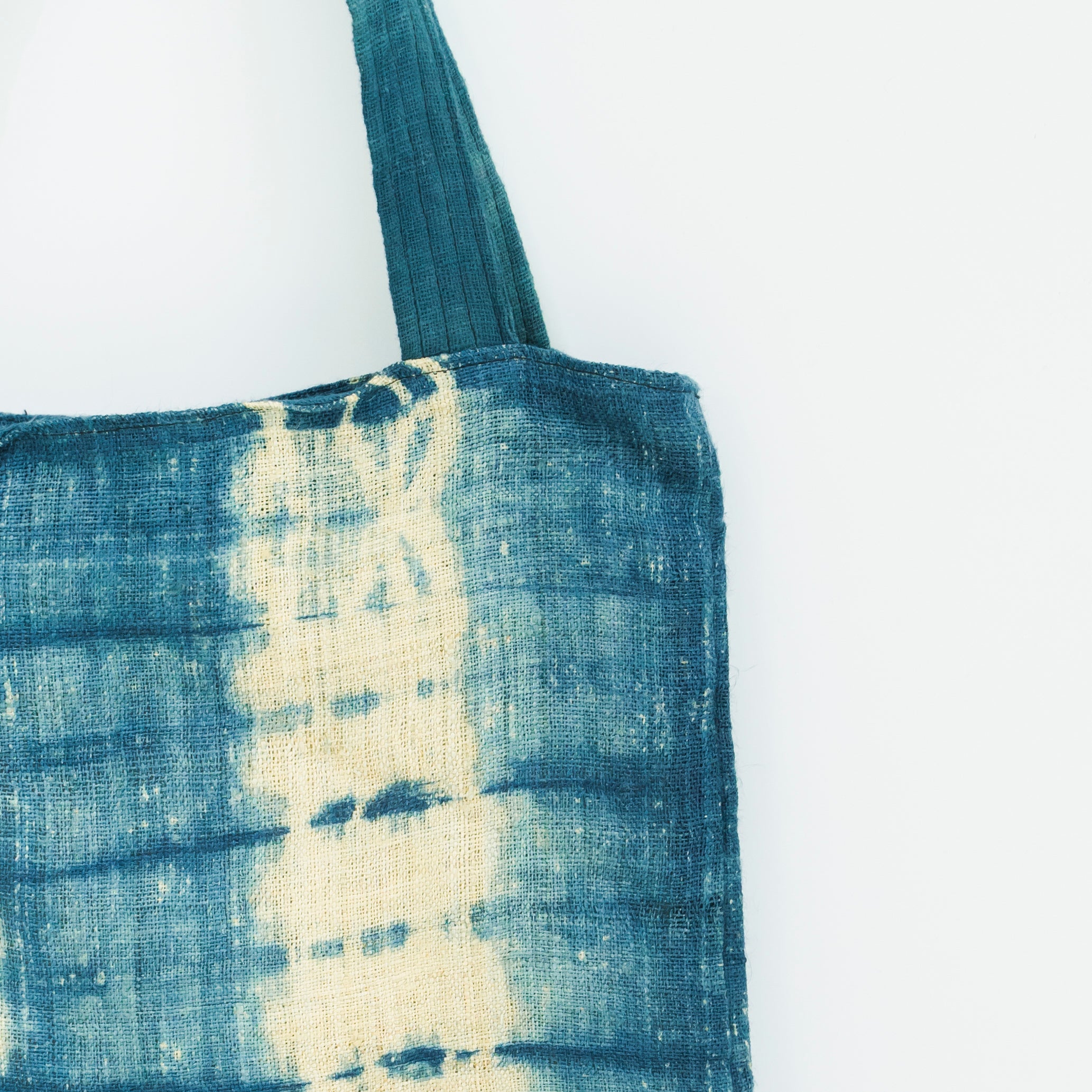 Hmong Step Pattern Tote Bag - Hand-Dyed Indigo Brocade - Traditional Staircase Motif Hill Tribe Artisan Bag
