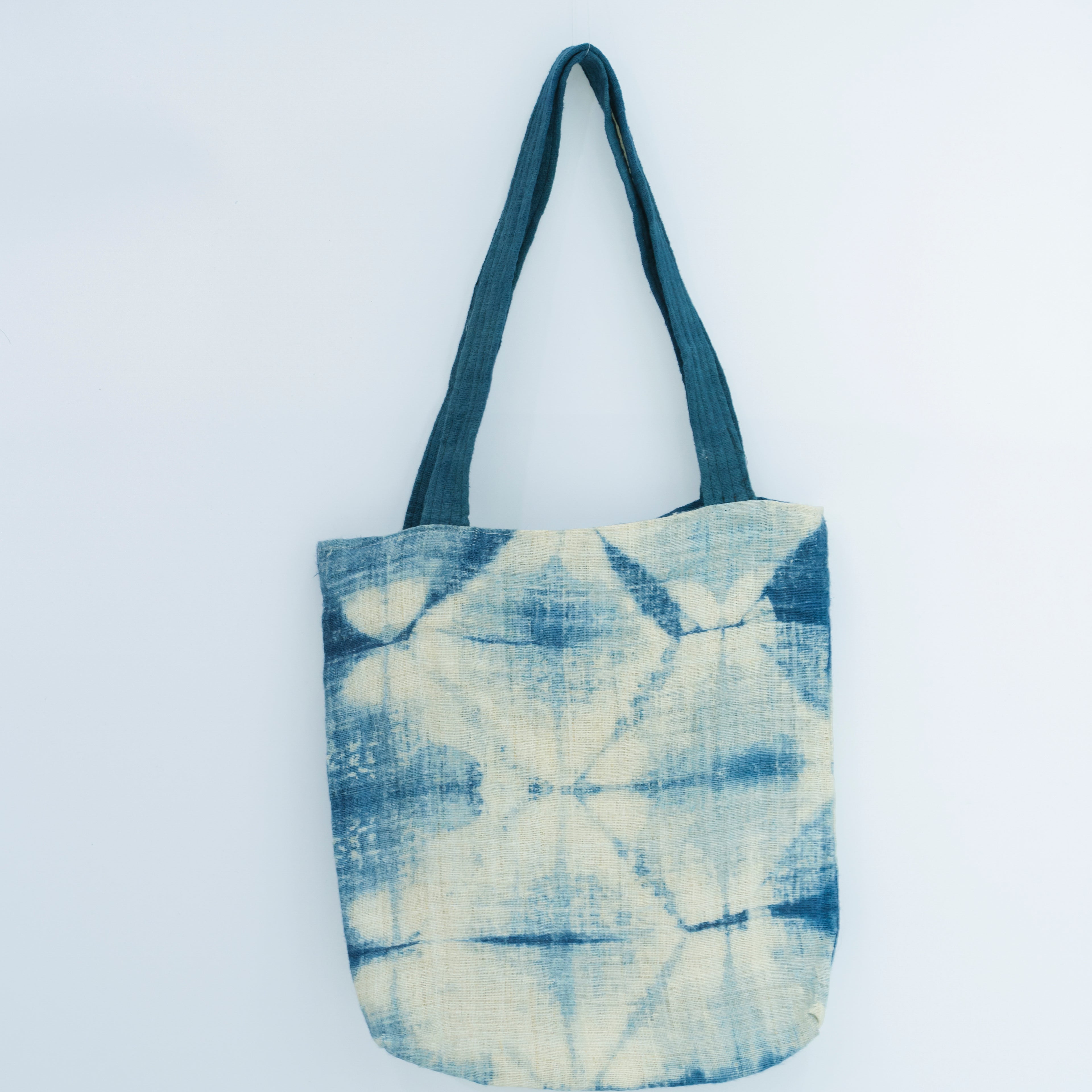 Hmong Diamond Pattern Tote Bag - Hand-Dyed Indigo Brocade - Traditional Hill Tribe Artisan Shoulder Bag
