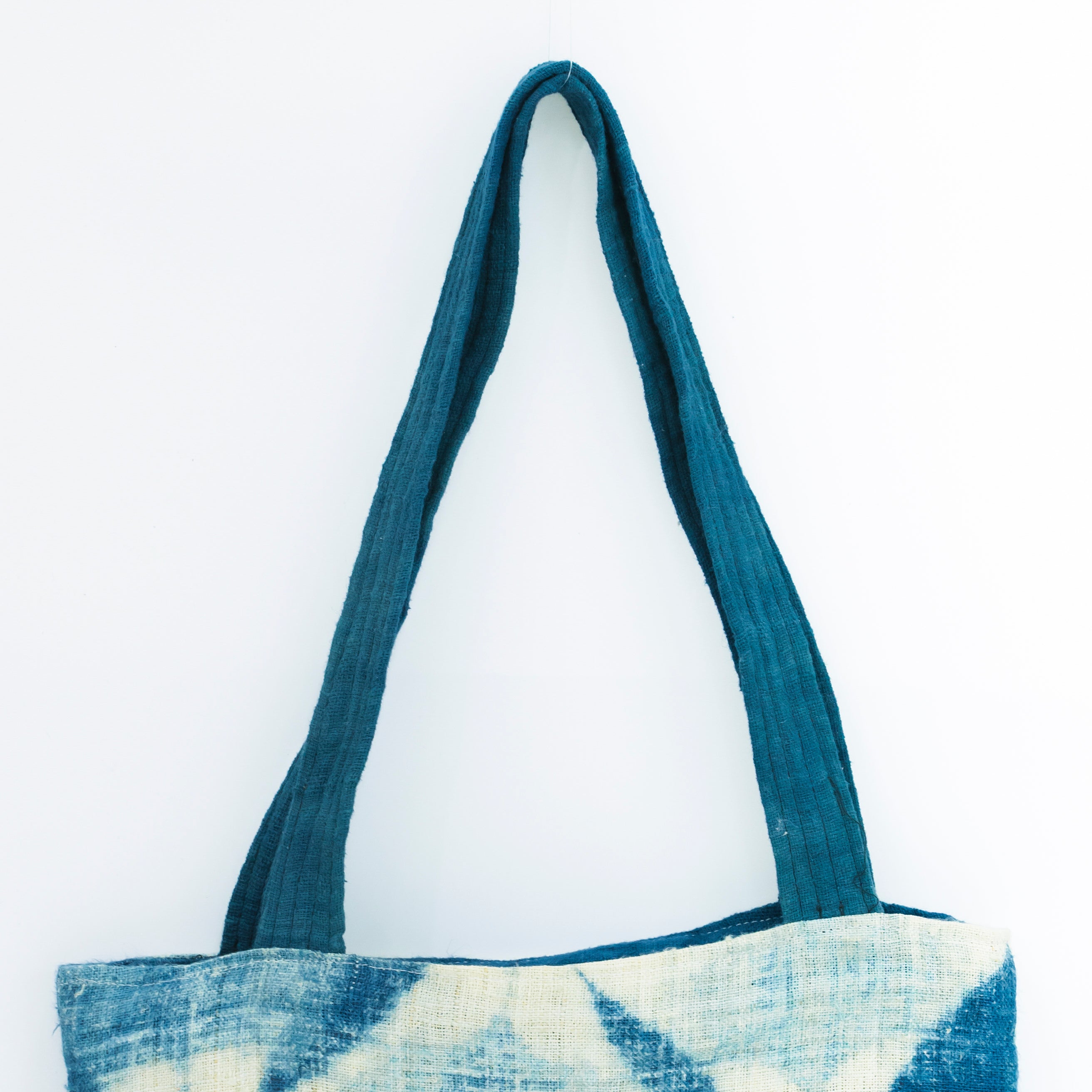 Hmong Diamond Pattern Tote Bag - Hand-Dyed Indigo Brocade - Traditional Hill Tribe Artisan Shoulder Bag