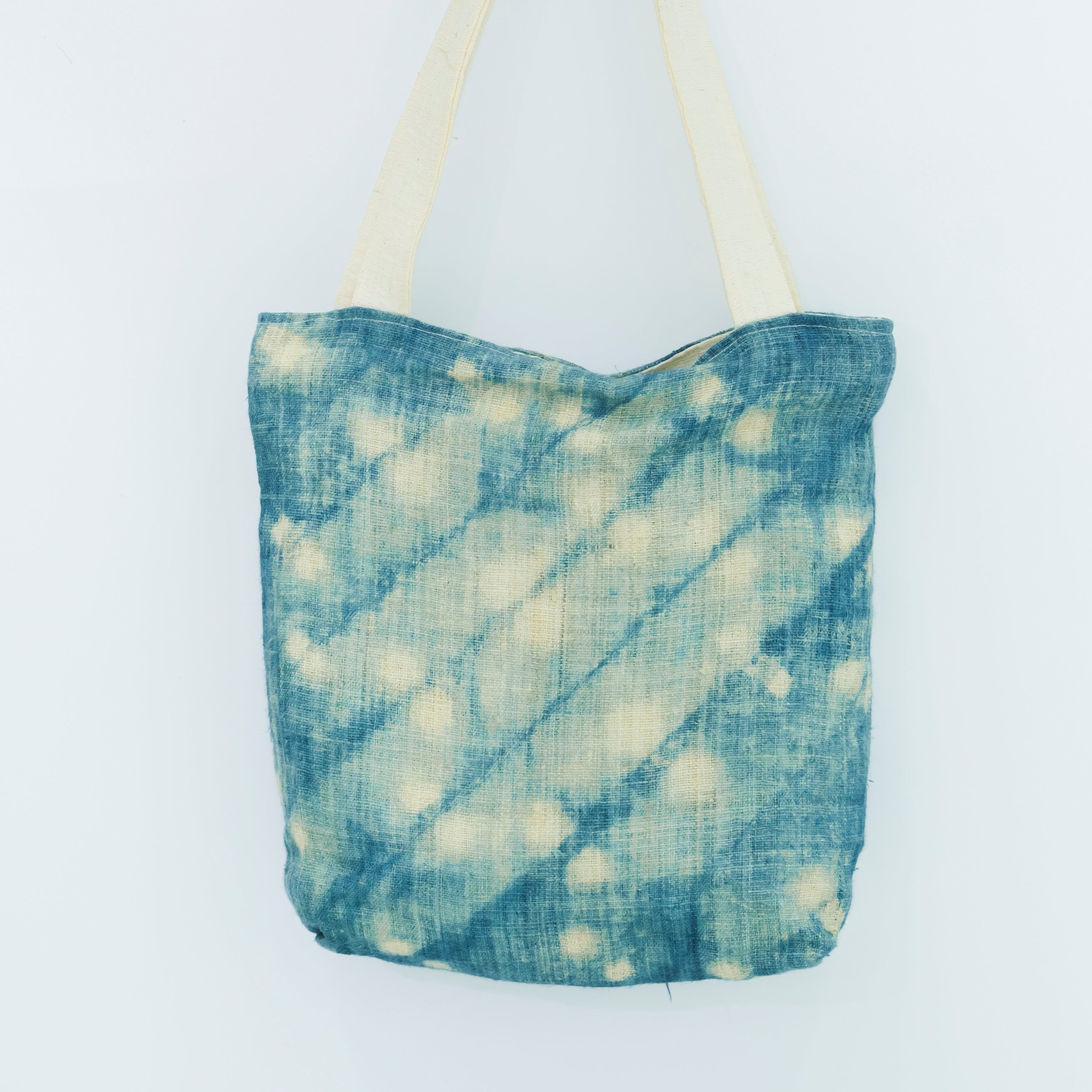 Hmong Splash Pattern Tote Bag - Hand-Dyed Indigo Splatter Brocade - One-of-a-Kind Hill Tribe Artisan Shoulder Bag