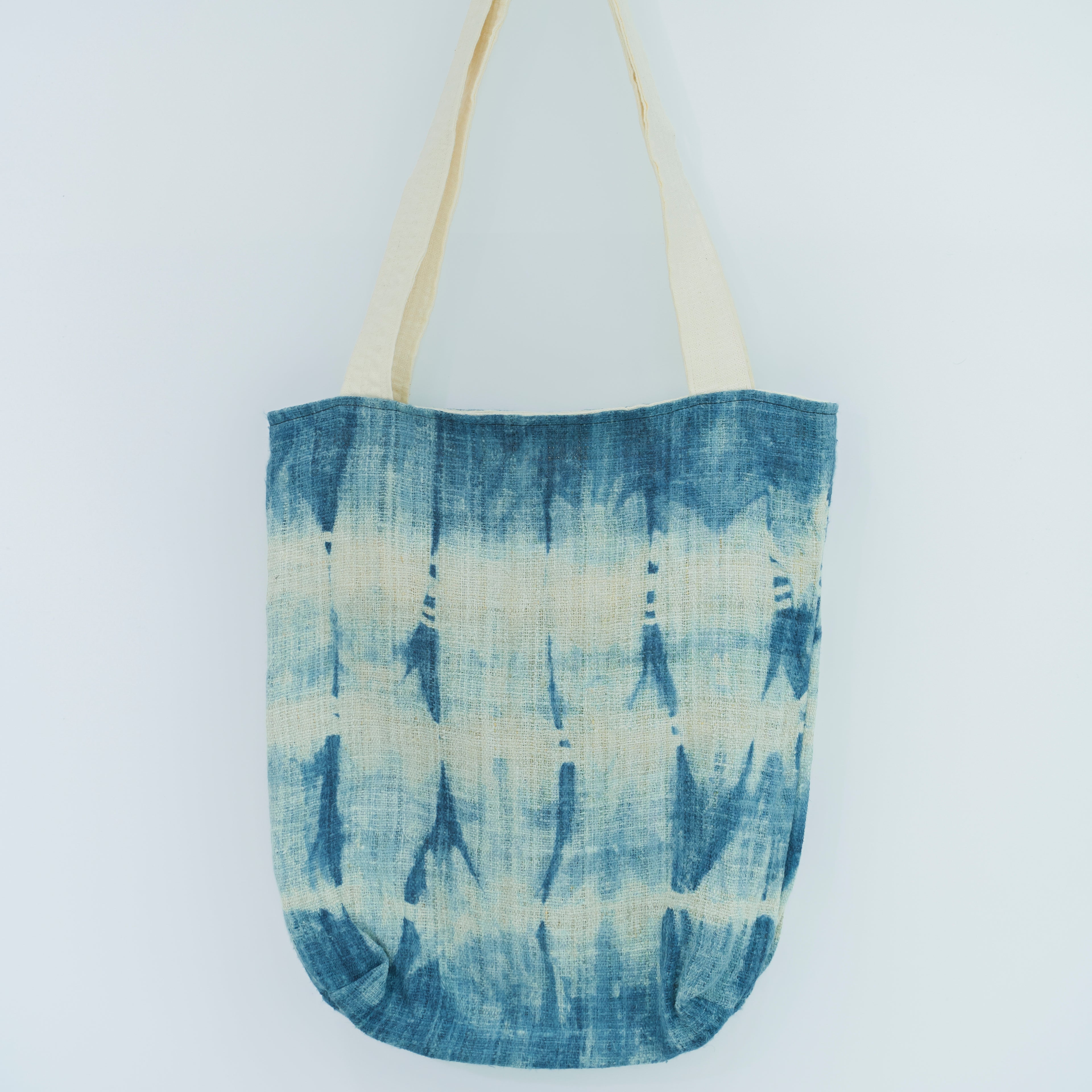 Hmong Mountain Peak Tote Bag - Hand-Dyed Indigo Brocade - One-of-a-Kind Hill Tribe Artisan Shoulder Bag