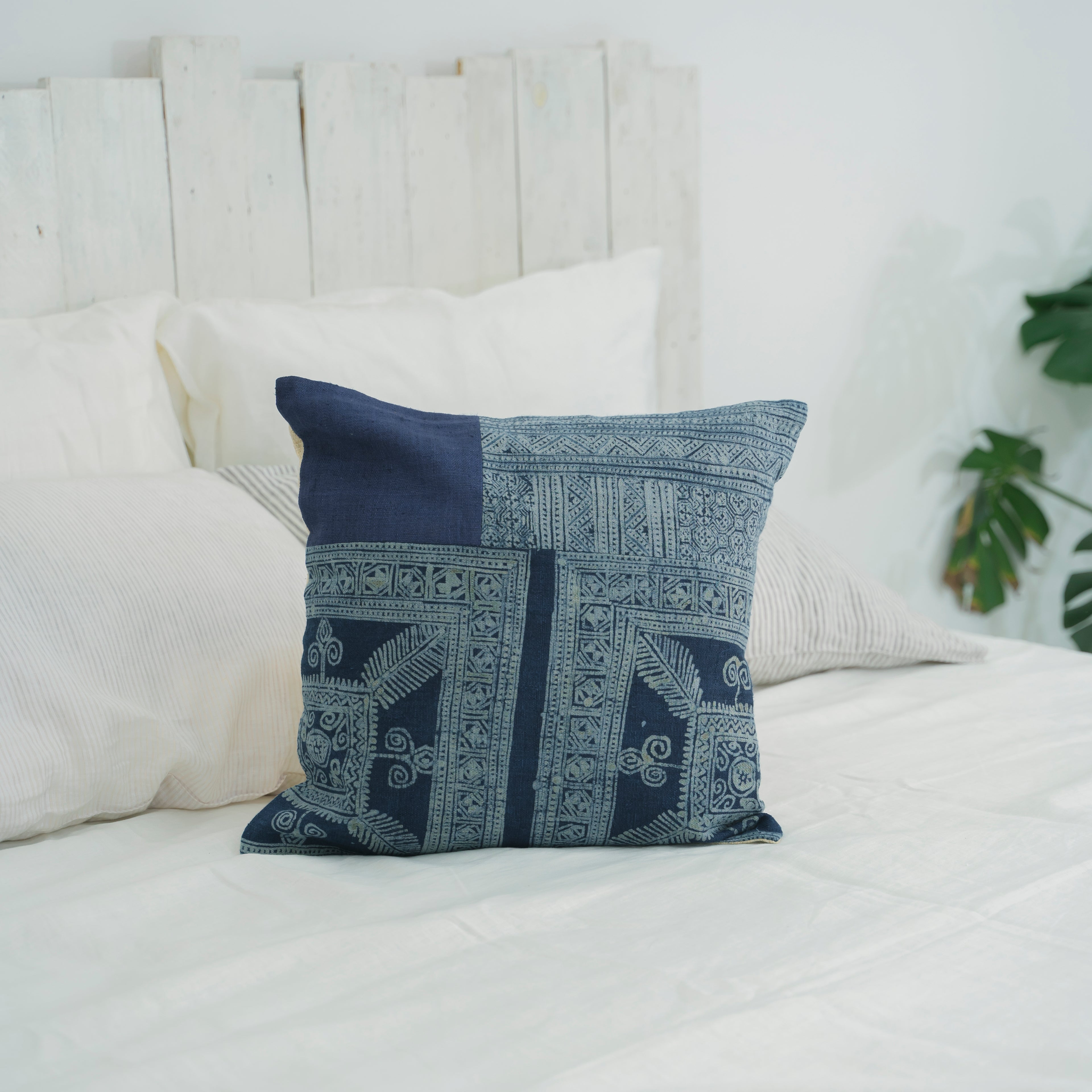 Hmong Patchwork Batik Sofa Pillow Cover - Hand-Drawn Beeswax on Brocade Mosaic - One-of-a-Kind Hill Tribe Artisan Cushion