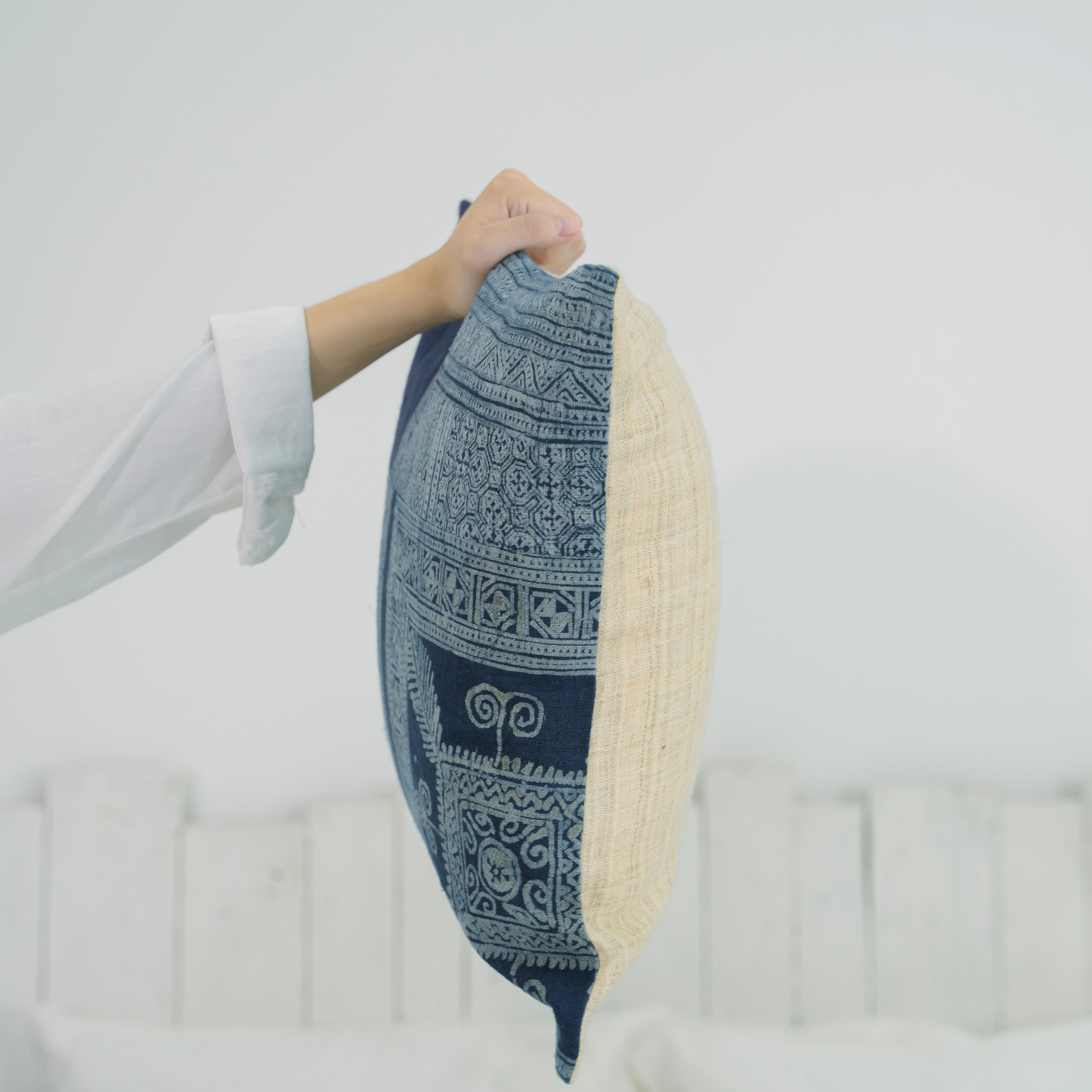 Hmong Patchwork Batik Sofa Pillow Cover - Hand-Drawn Beeswax on Brocade Mosaic - One-of-a-Kind Hill Tribe Artisan Cushion