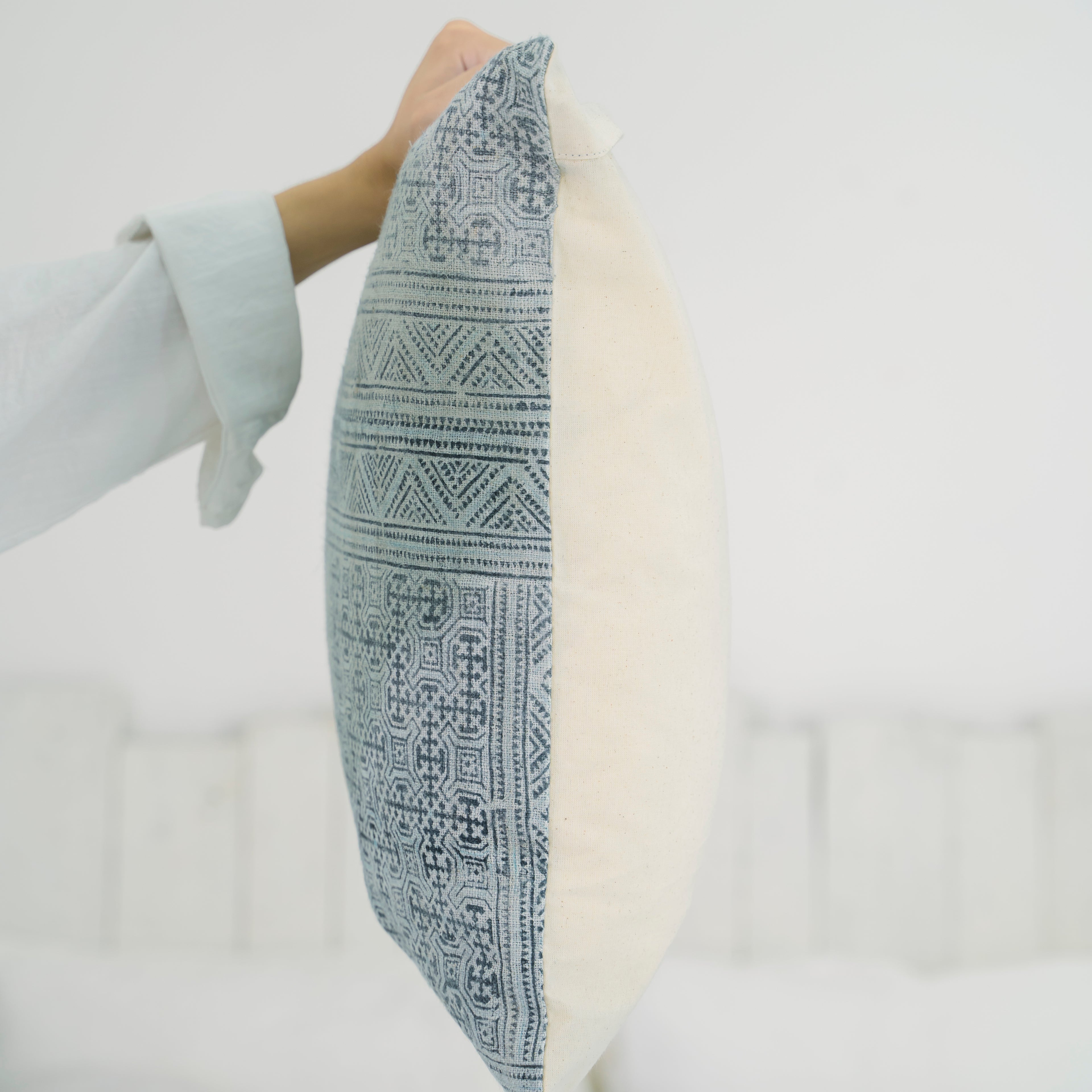 Hmong Patchwork Batik Pillow Cover - Hand-Drawn Beeswax Indigo Brocade - One-of-a-Kind Hill Tribe Artisan Cushion