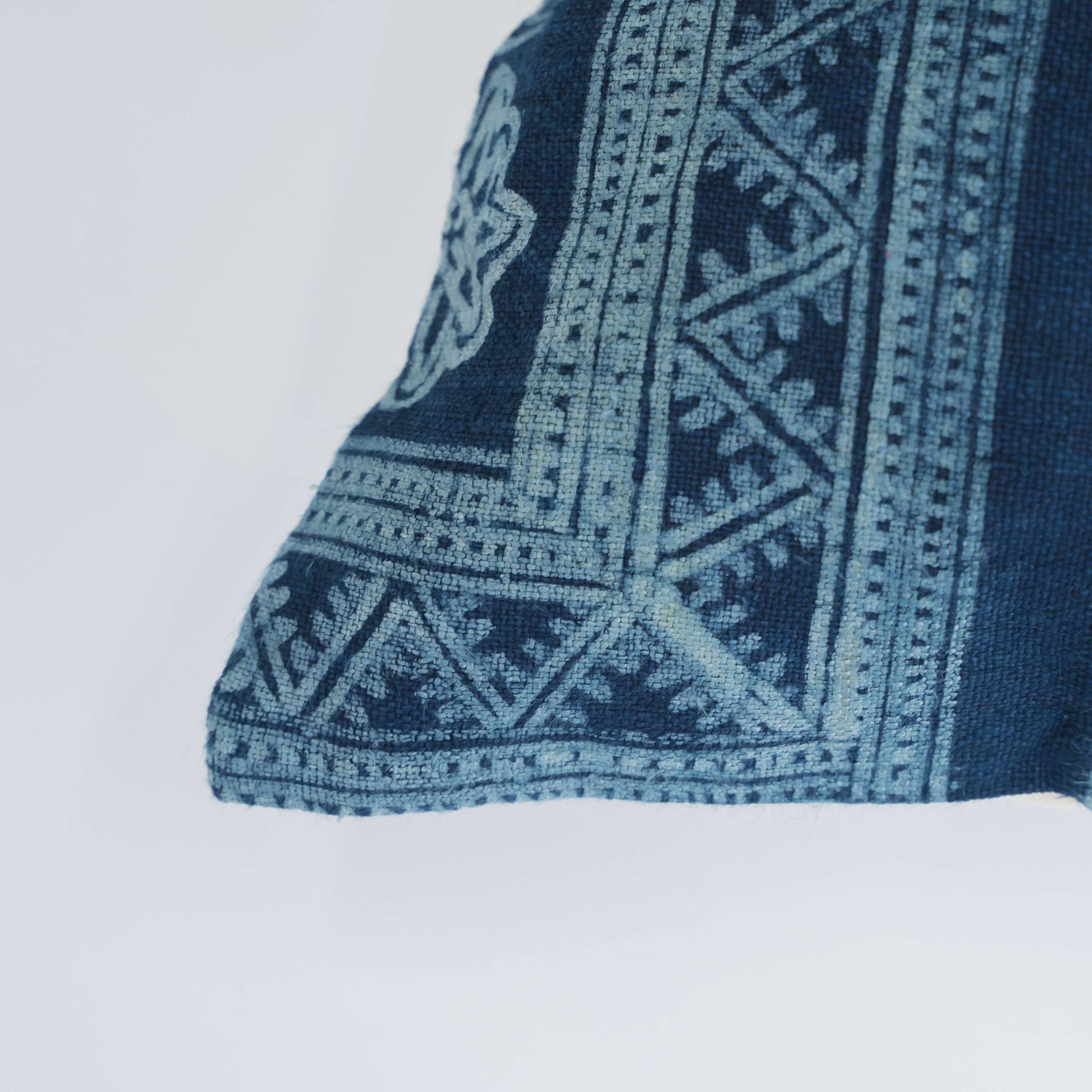 Hmong Grid Pattern Batik Pillow Cover - Full Hand-Drawn Beeswax Indigo Brocade - Hill Tribe Artisan Cushion
