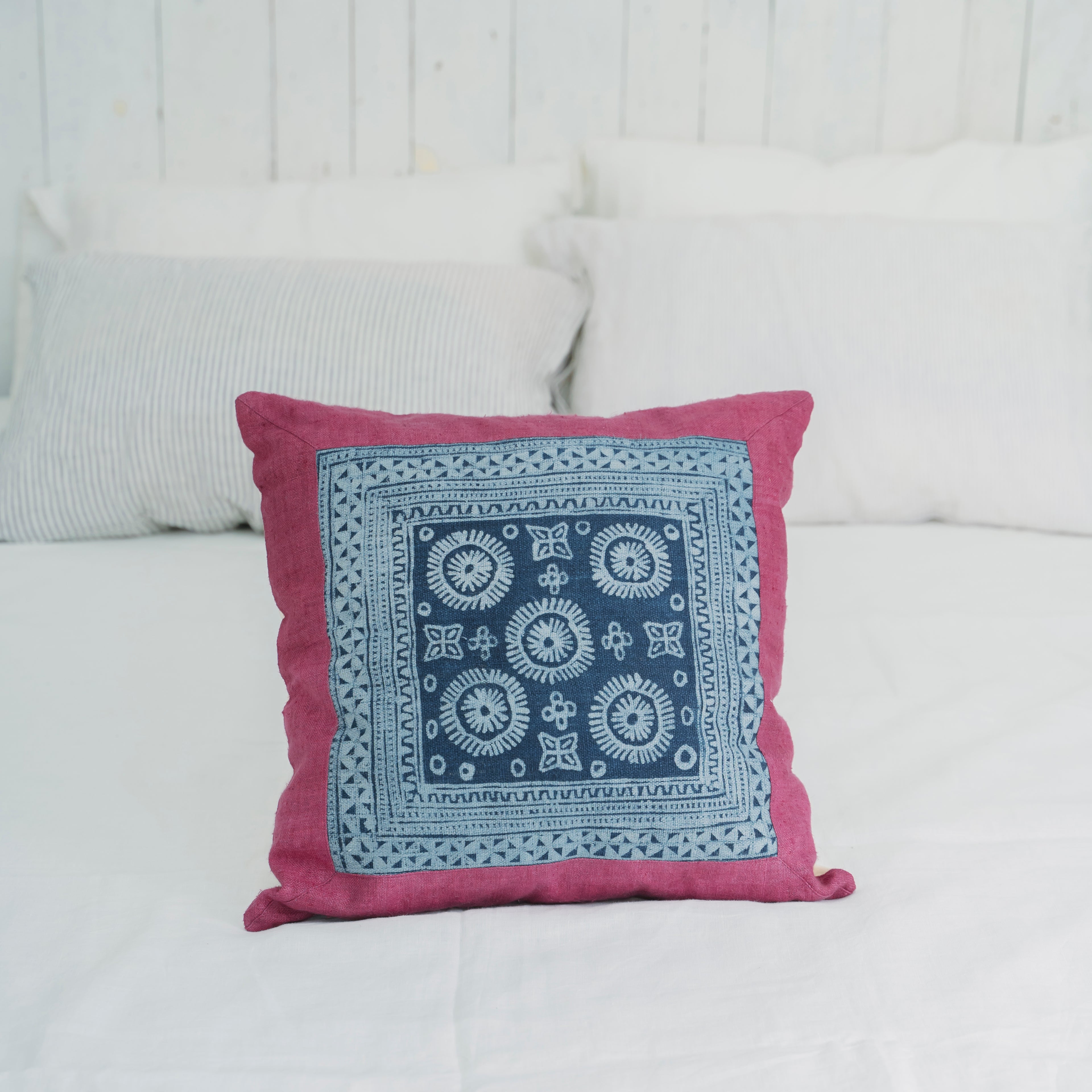 Hmong Batik Pillow Cover - Hand-Drawn Beeswax Indigo Brocade - One-of-a-Kind Hill Tribe Artisan Cushion Cover