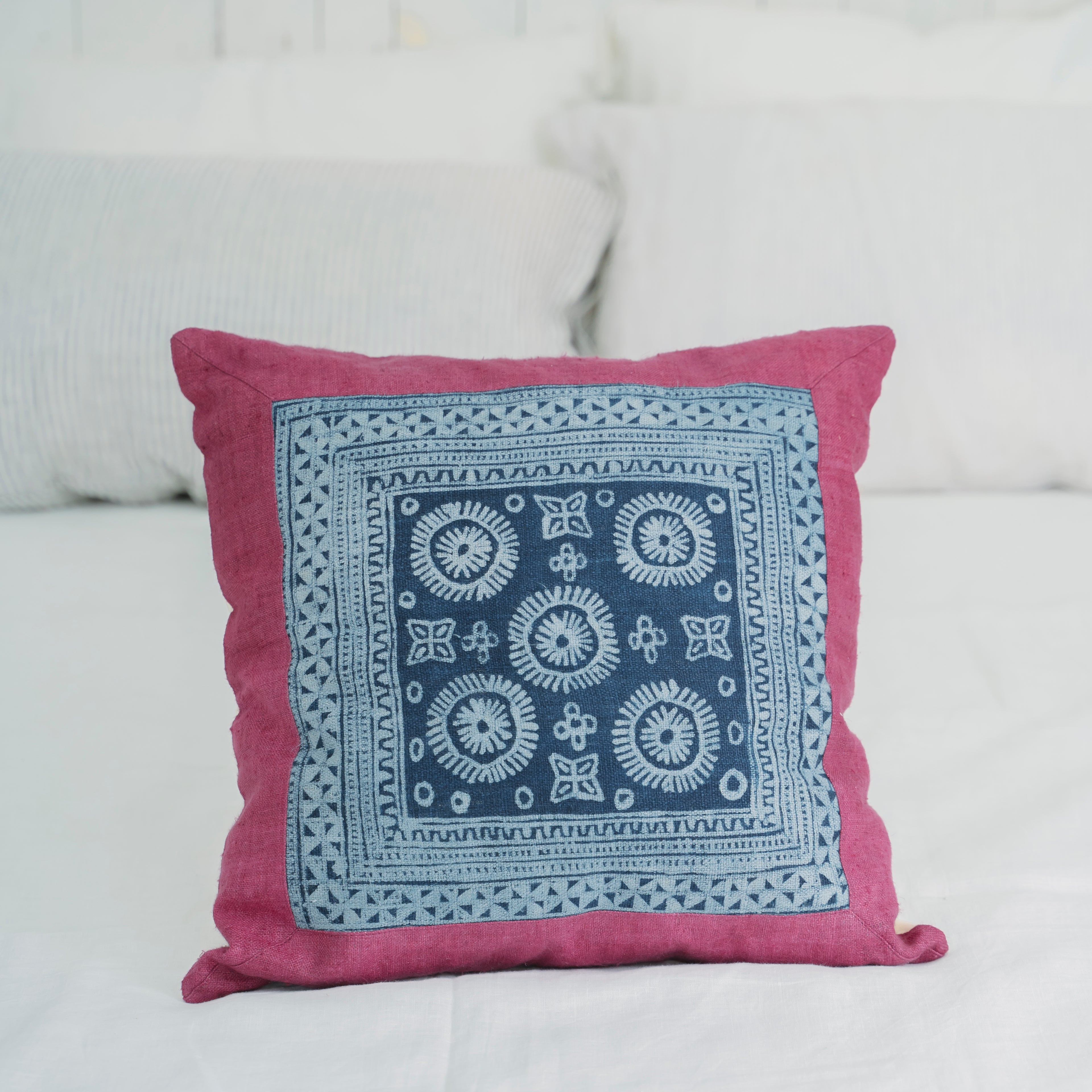 Hmong Batik Pillow Cover - Hand-Drawn Beeswax Indigo Brocade - One-of-a-Kind Hill Tribe Artisan Cushion Cover