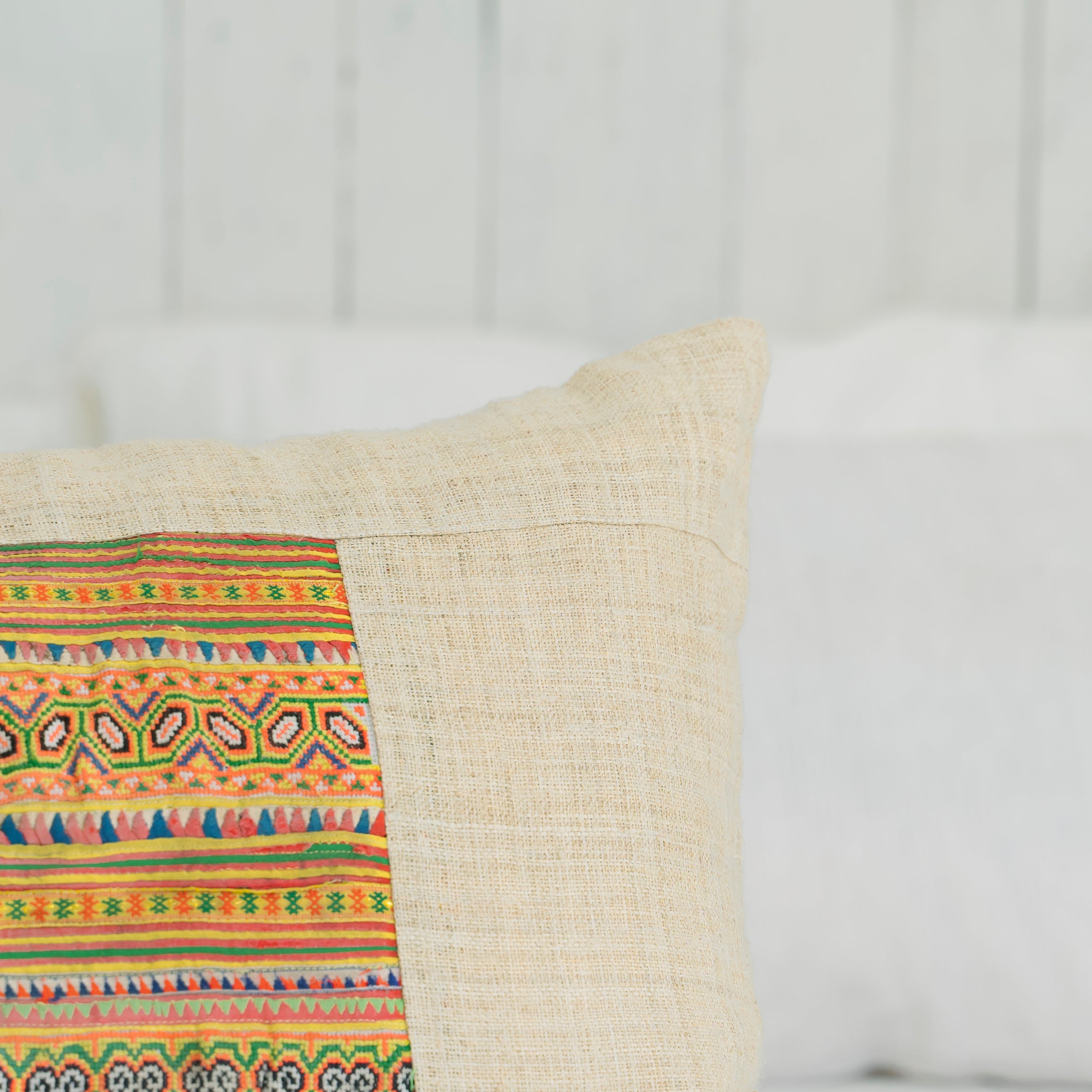 Hmong Colorful Embroidered Pillow Cover - Hand-Woven Tribal Brocade - One-of-a-Kind Hill Tribe Artisan Cushion 45x45cm