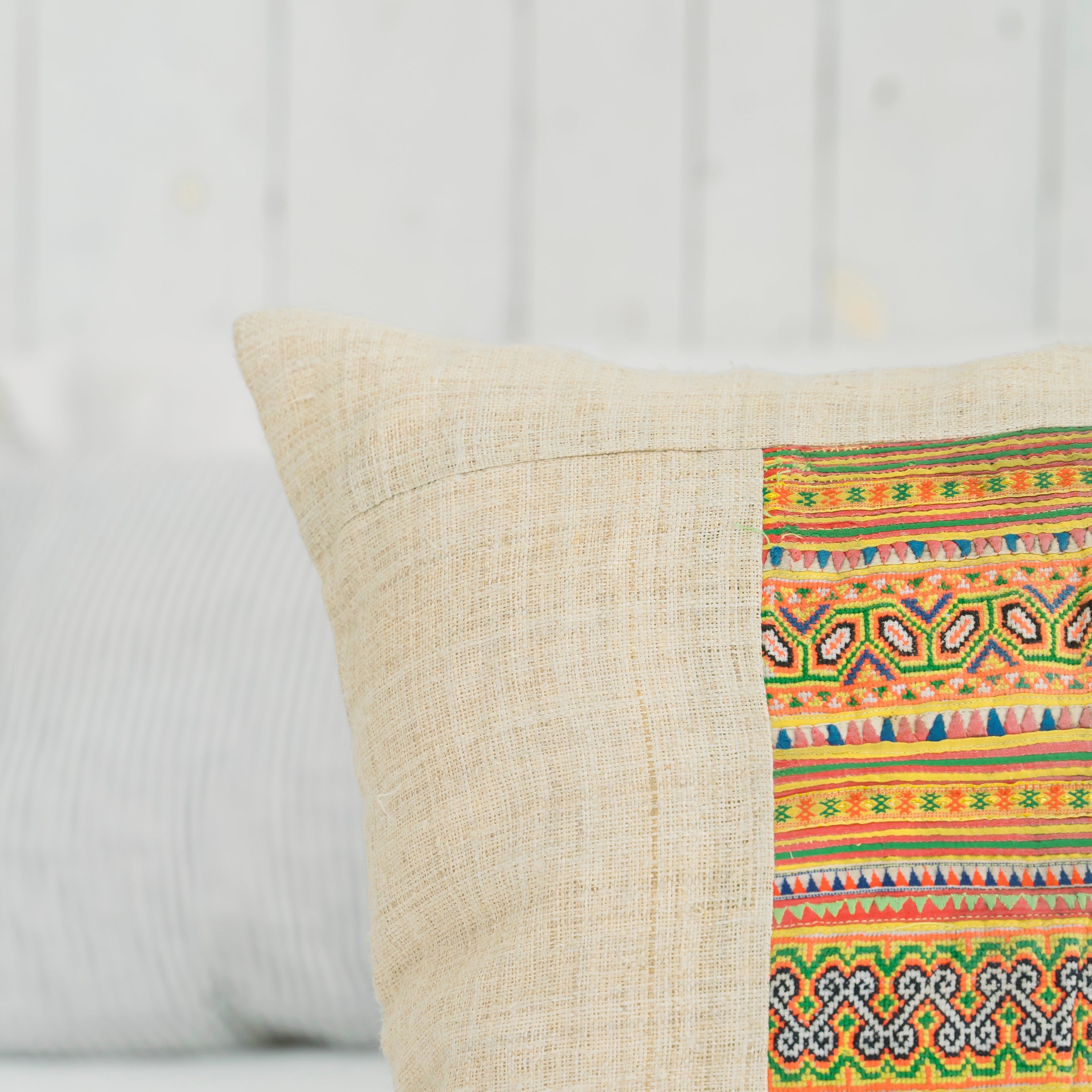 Hmong Colorful Embroidered Pillow Cover - Hand-Woven Tribal Brocade - One-of-a-Kind Hill Tribe Artisan Cushion 45x45cm