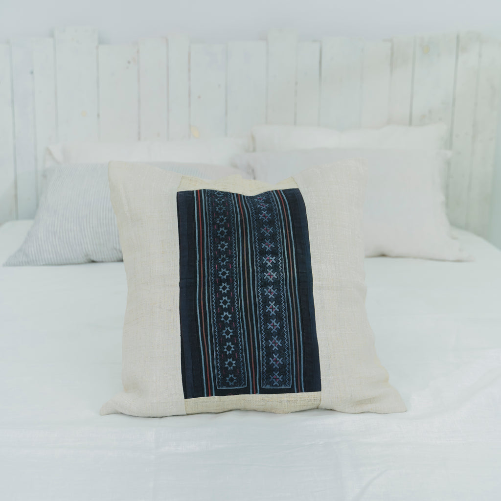 Hmong Star Embroidered Pillow Cover - Hand-Stitched Brocade Cushion - One-of-a-Kind Hill Tribe Artisan Home Decor