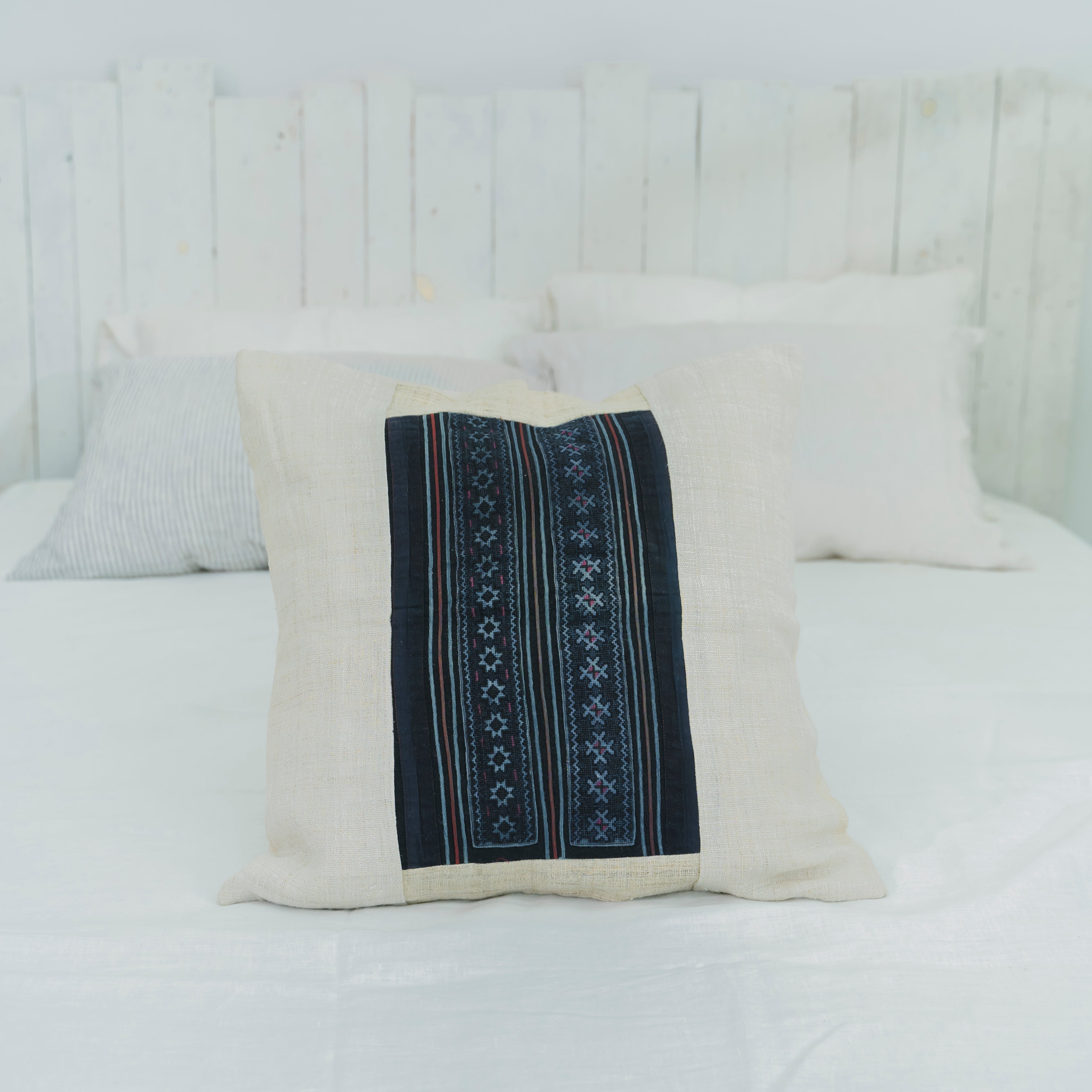 Hmong Star Embroidered Pillow Cover - Hand-Stitched Brocade Cushion - One-of-a-Kind Hill Tribe Artisan Home Decor