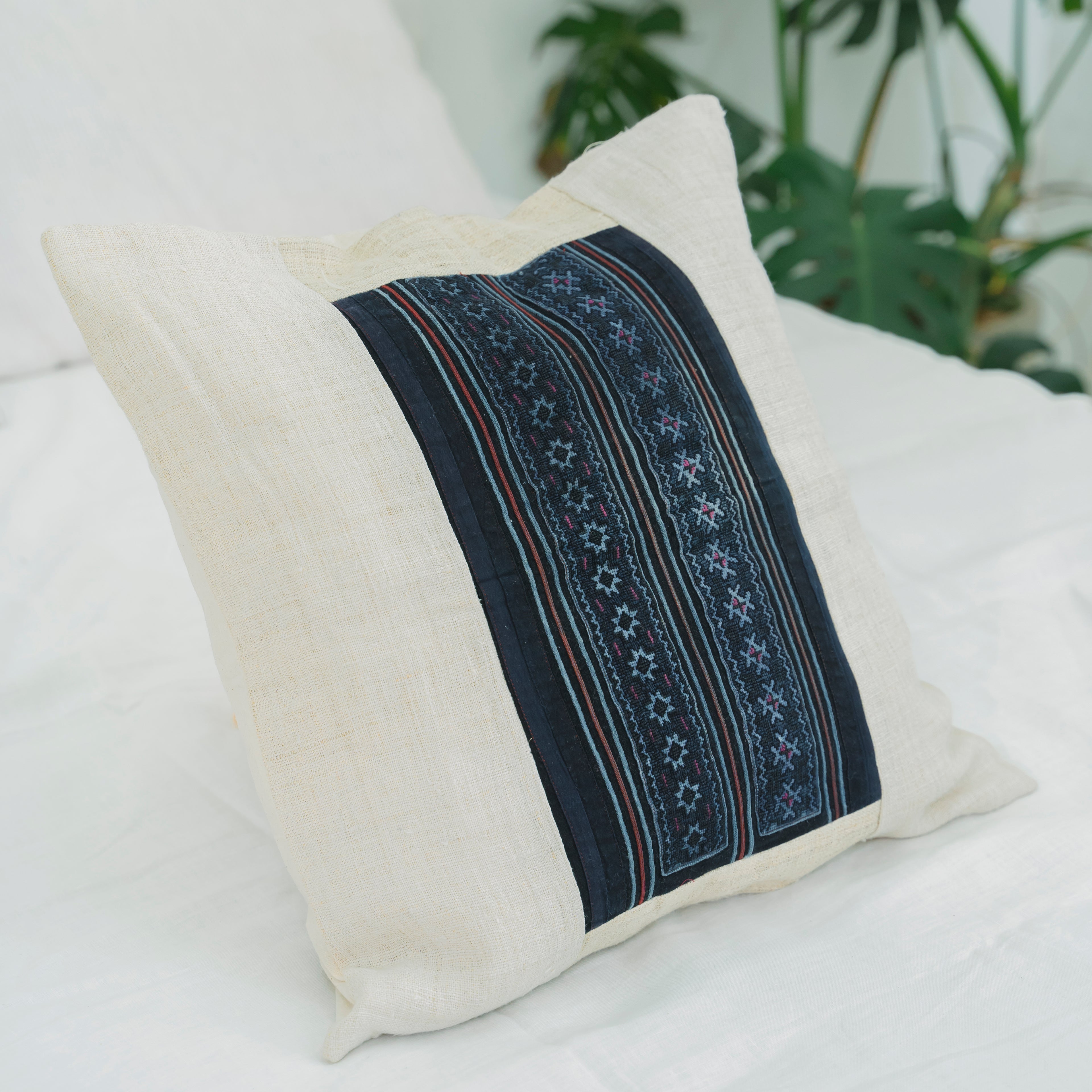 Hmong Star Embroidered Pillow Cover - Hand-Stitched Brocade Cushion - One-of-a-Kind Hill Tribe Artisan Home Decor