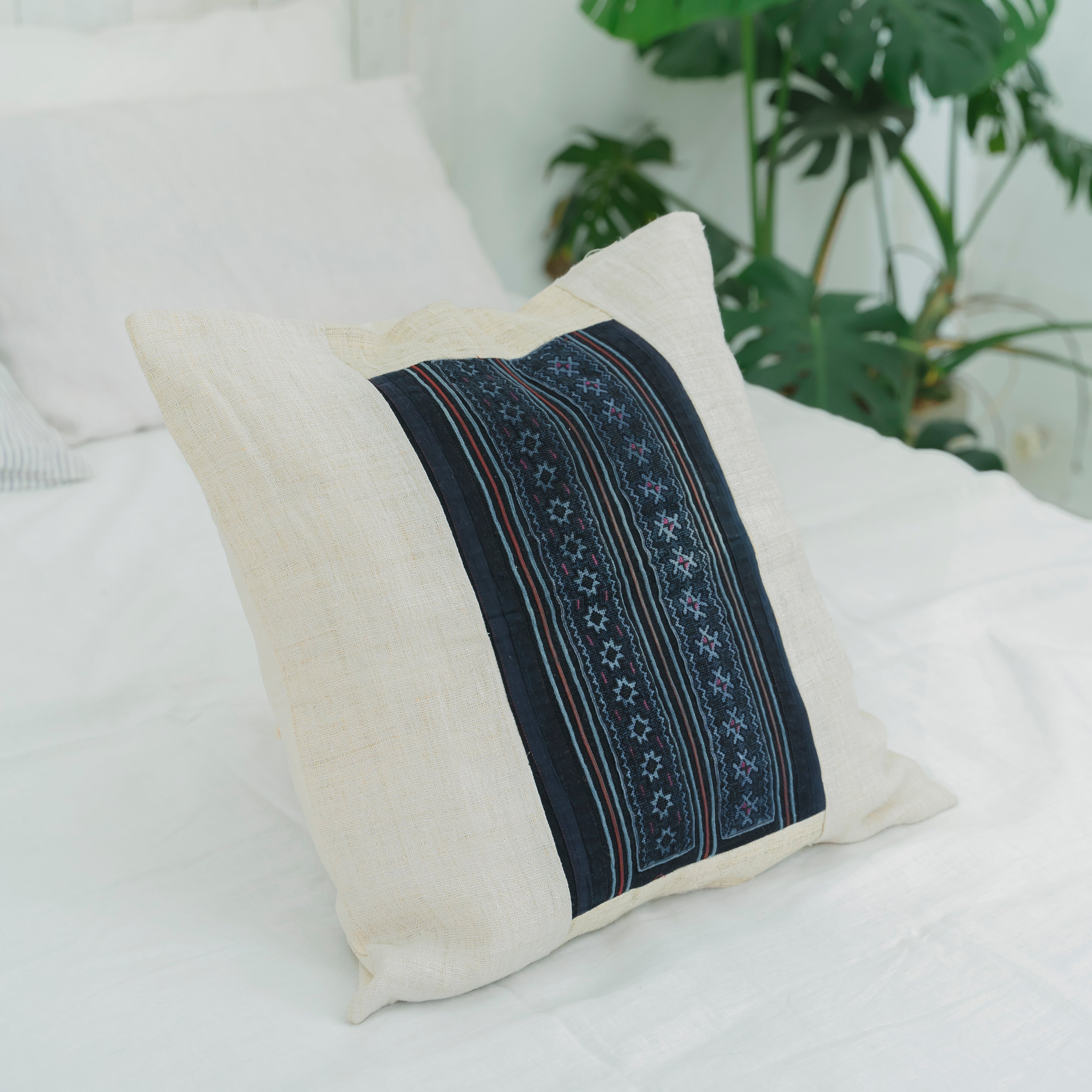 Hmong Star Embroidered Pillow Cover - Hand-Stitched Brocade Cushion - One-of-a-Kind Hill Tribe Artisan Home Decor