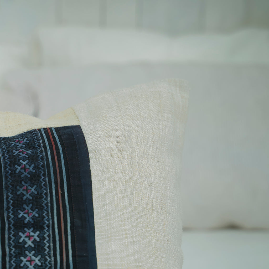 Hmong Star Embroidered Pillow Cover - Hand-Stitched Brocade Cushion - One-of-a-Kind Hill Tribe Artisan Home Decor
