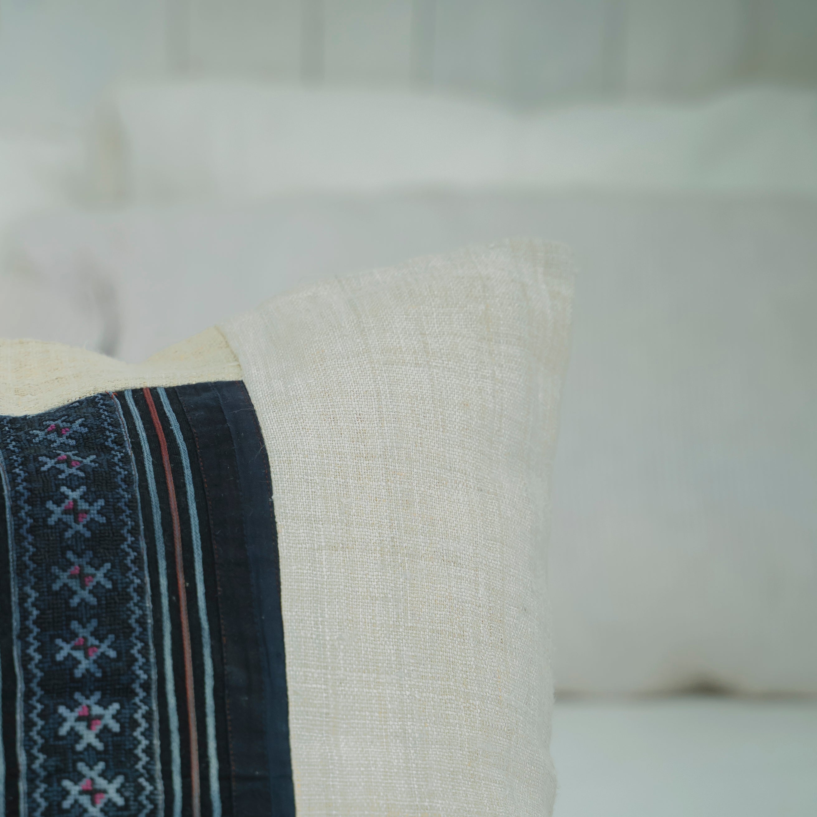 Hmong Star Embroidered Pillow Cover - Hand-Stitched Brocade Cushion - One-of-a-Kind Hill Tribe Artisan Home Decor