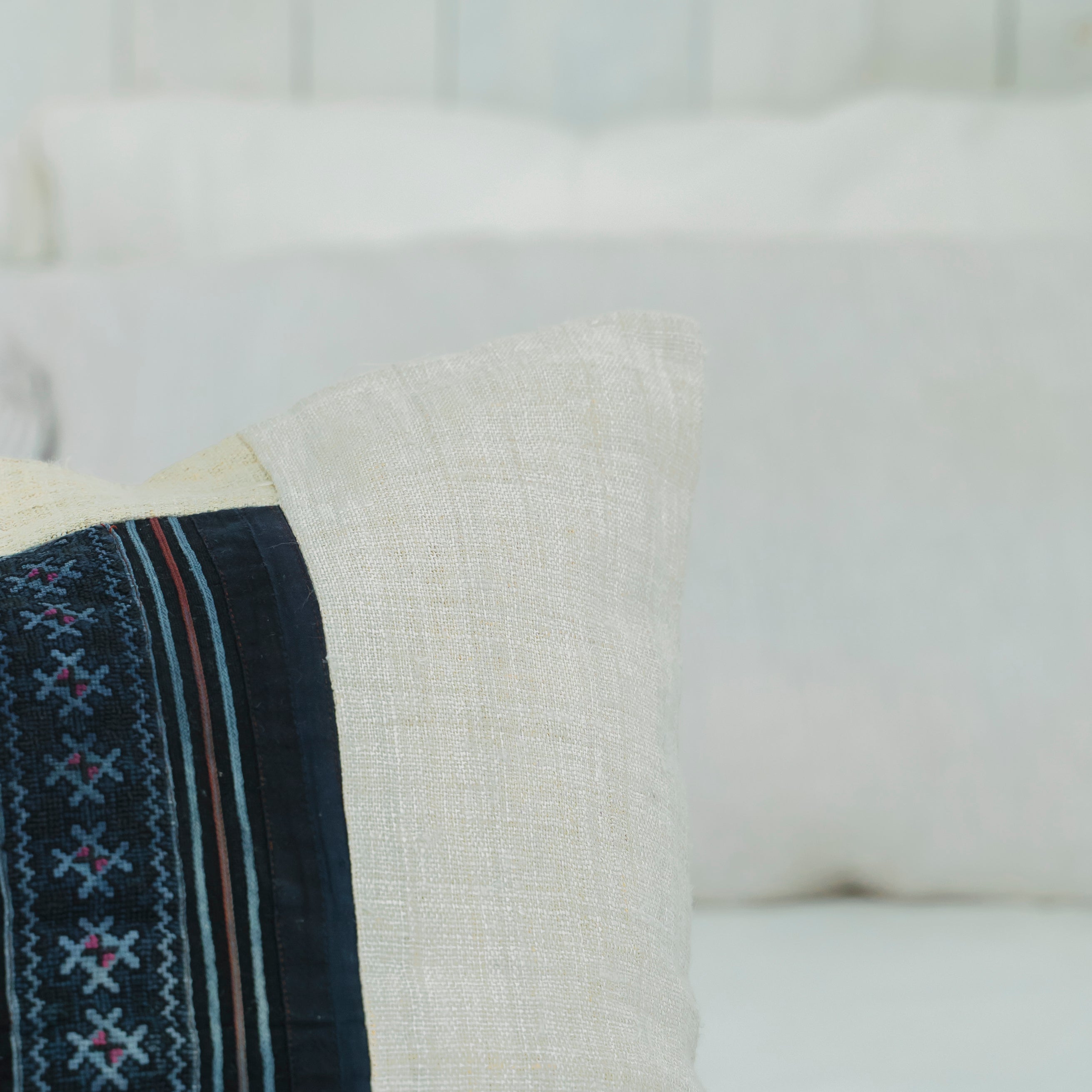 Hmong Star Embroidered Pillow Cover - Hand-Stitched Brocade Cushion - One-of-a-Kind Hill Tribe Artisan Home Decor