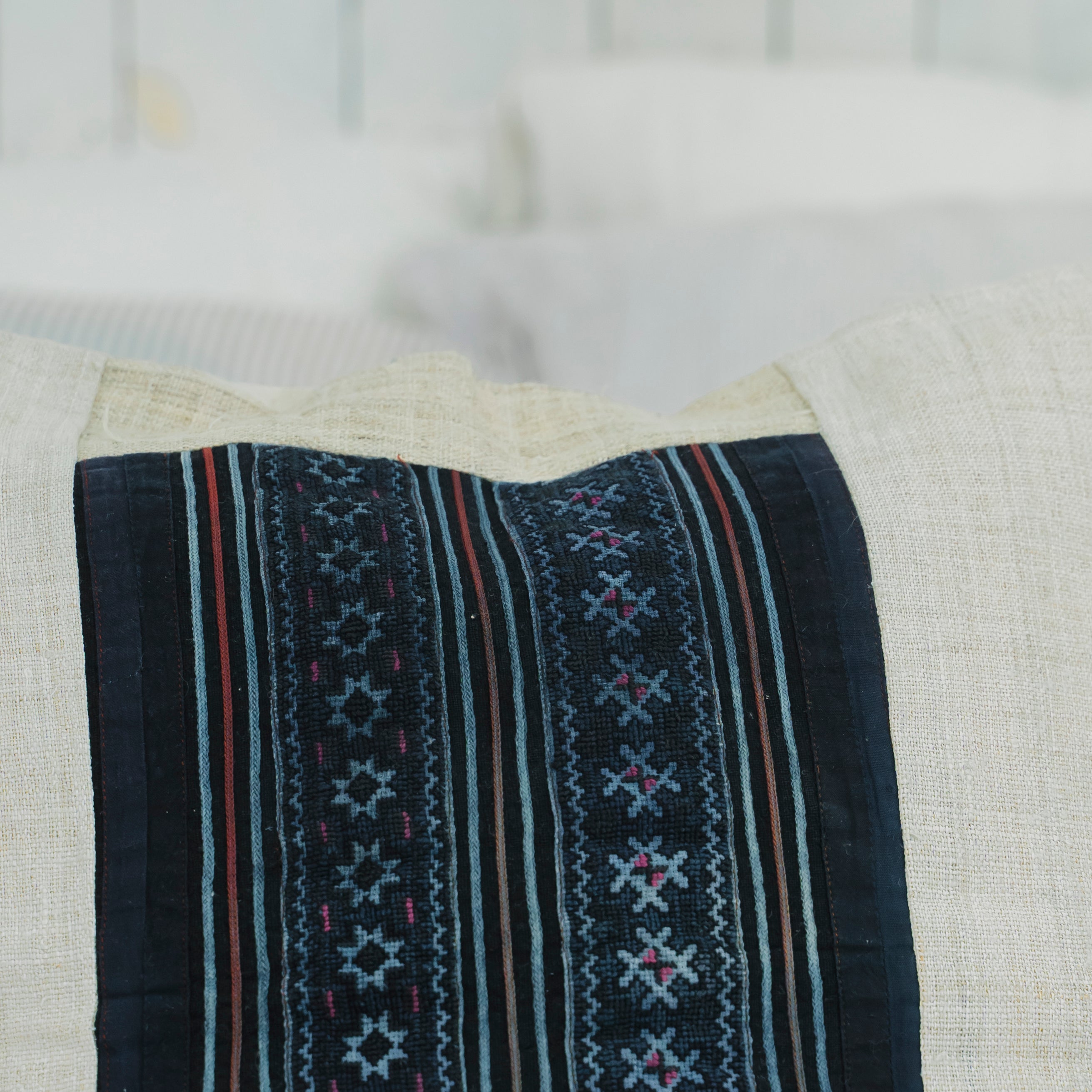 Hmong Star Embroidered Pillow Cover - Hand-Stitched Brocade Cushion - One-of-a-Kind Hill Tribe Artisan Home Decor