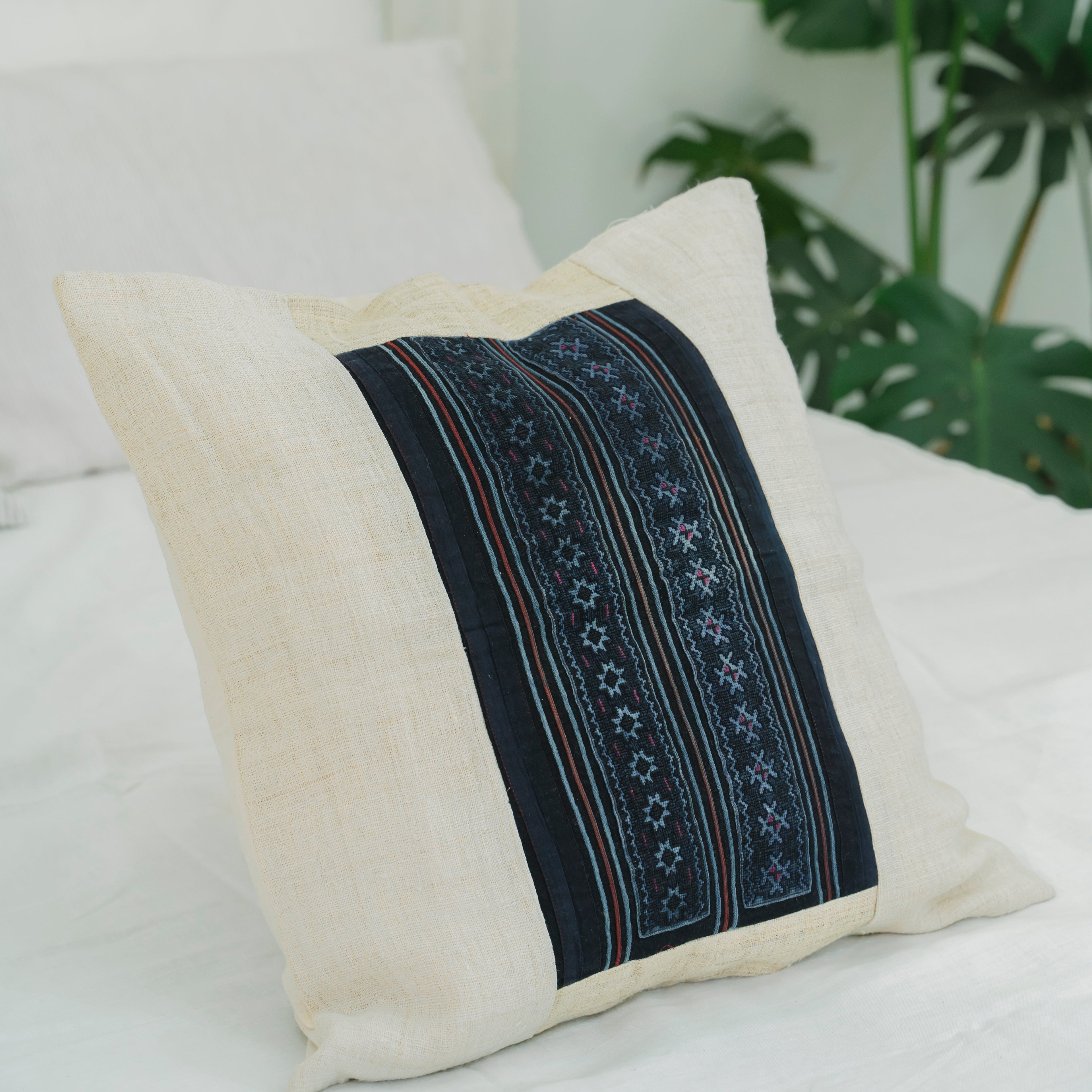 Hmong Star Embroidered Pillow Cover - Hand-Stitched Brocade Cushion - One-of-a-Kind Hill Tribe Artisan Home Decor