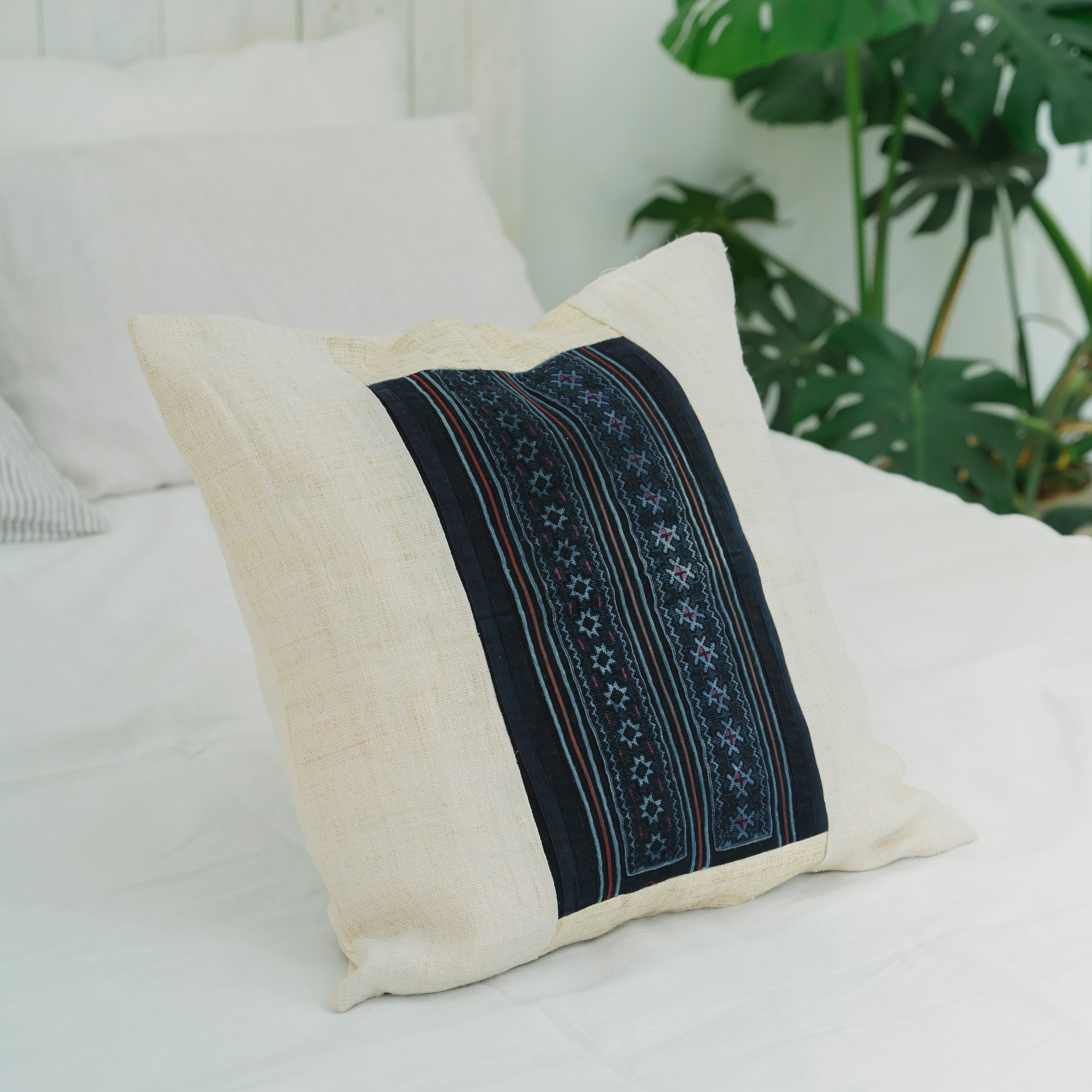 Hmong Star Embroidered Pillow Cover - Hand-Stitched Brocade Cushion - One-of-a-Kind Hill Tribe Artisan Home Decor