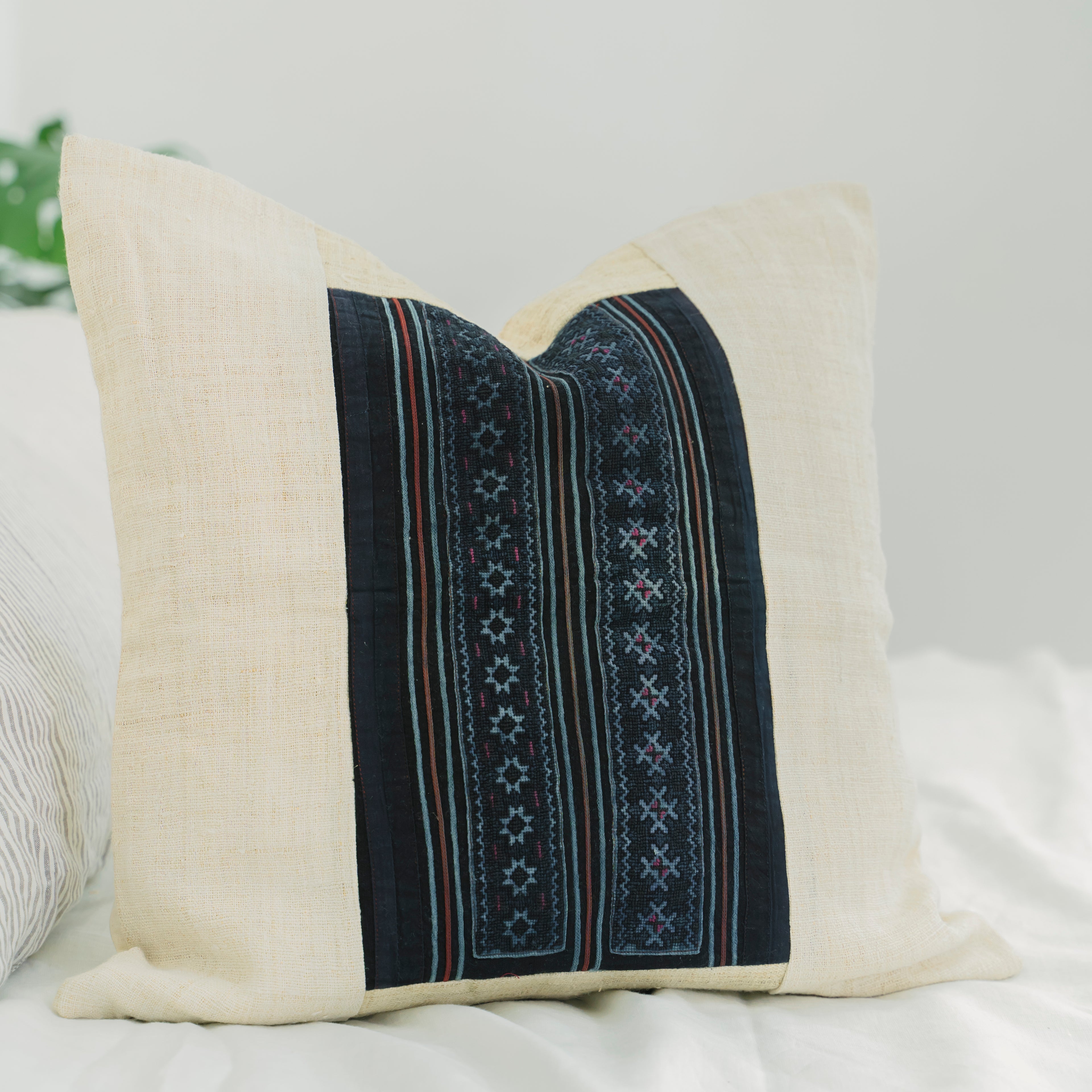 Hmong Star Embroidered Pillow Cover - Hand-Stitched Brocade Cushion - One-of-a-Kind Hill Tribe Artisan Home Decor