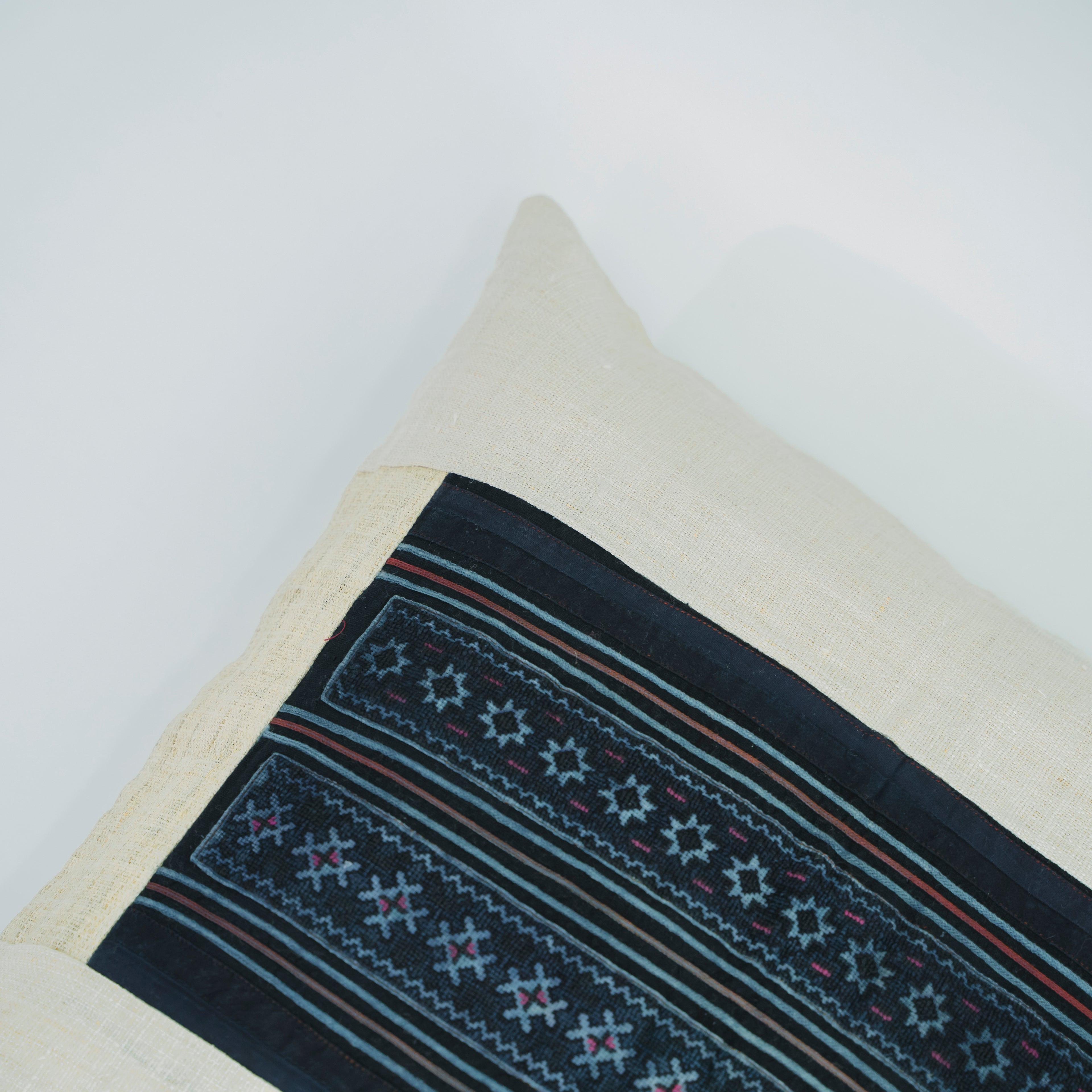 Hmong Star Embroidered Pillow Cover - Hand-Stitched Brocade Cushion - One-of-a-Kind Hill Tribe Artisan Home Decor