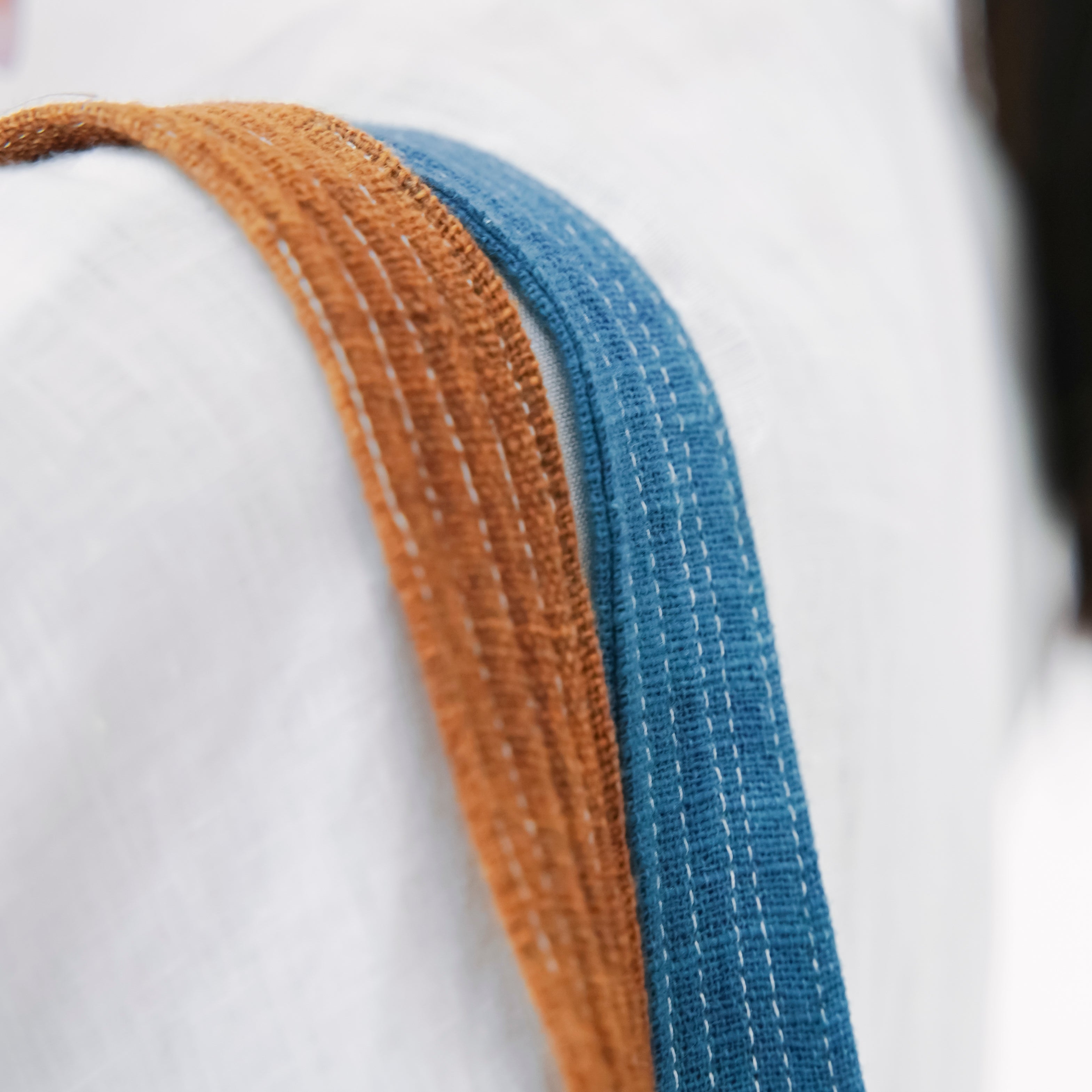 Hmong Diamond Embroidered Tote Bag - Hand-Stitched Natural Brocade with Indigo Accent - Hill Tribe Artisan Shoulder Bag