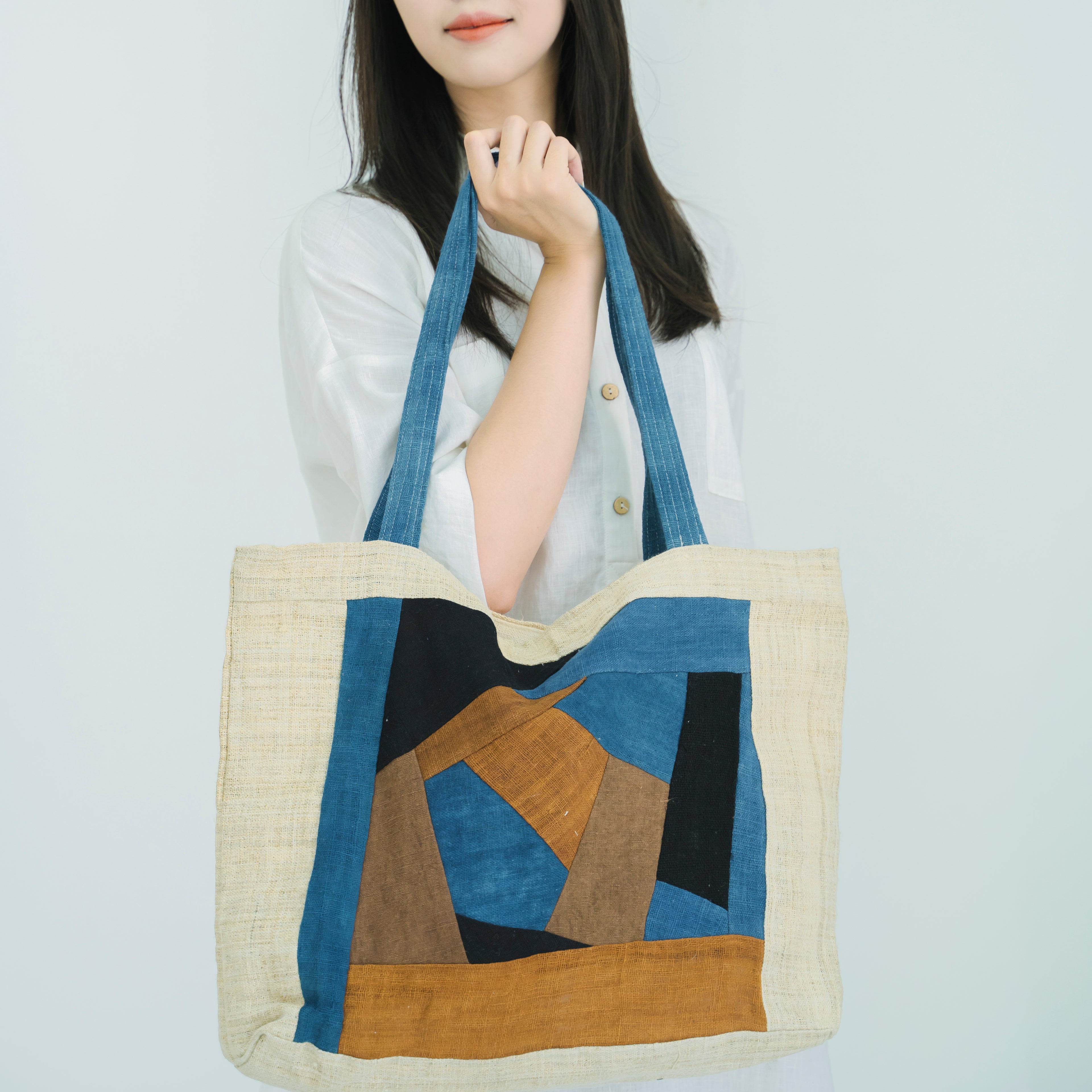 Handmade Ethnic Patchwork Tote Bag - Artisan Brocade Shoulder Bag with Geometric Tribal Patterns