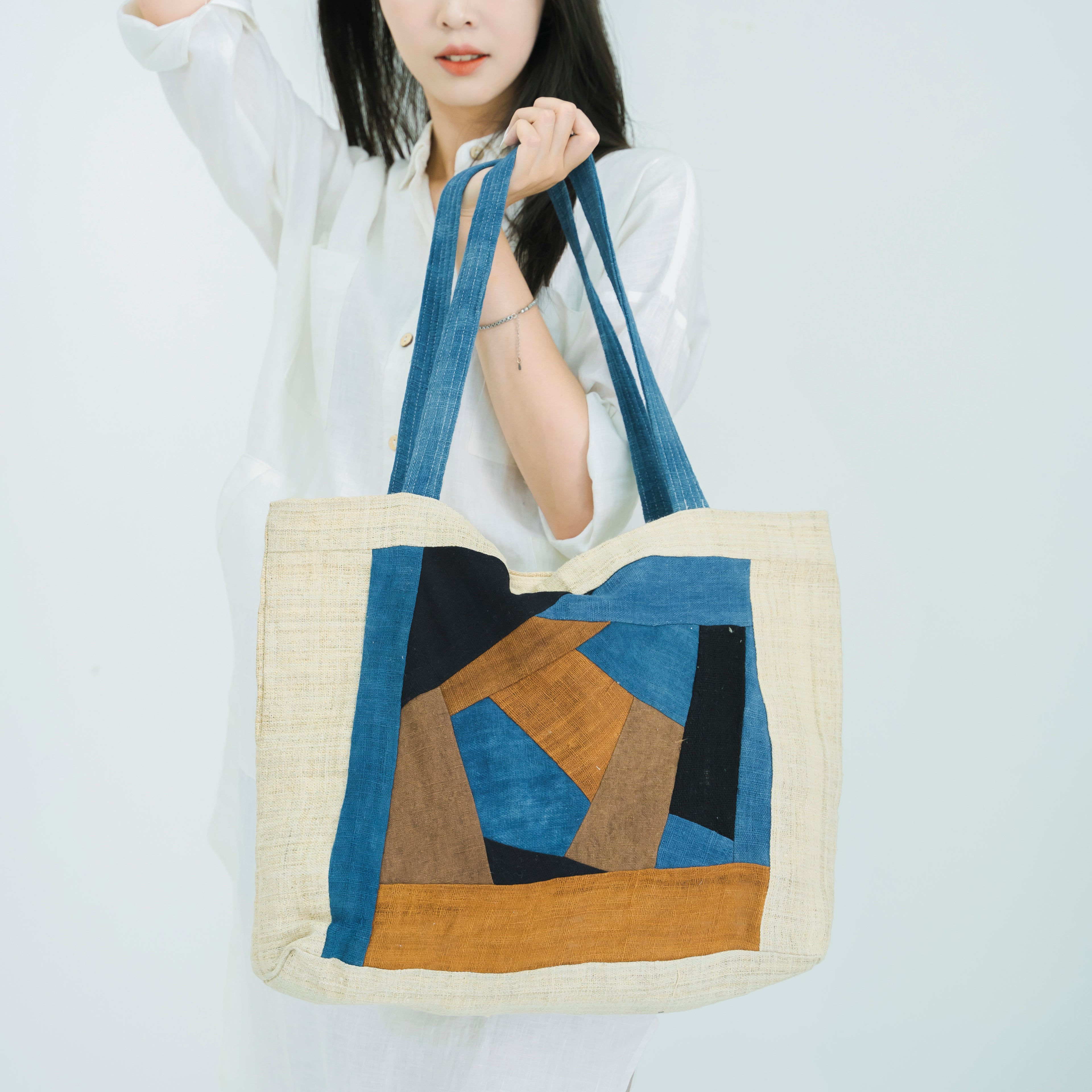Handmade Ethnic Patchwork Tote Bag - Artisan Brocade Shoulder Bag with Geometric Tribal Patterns