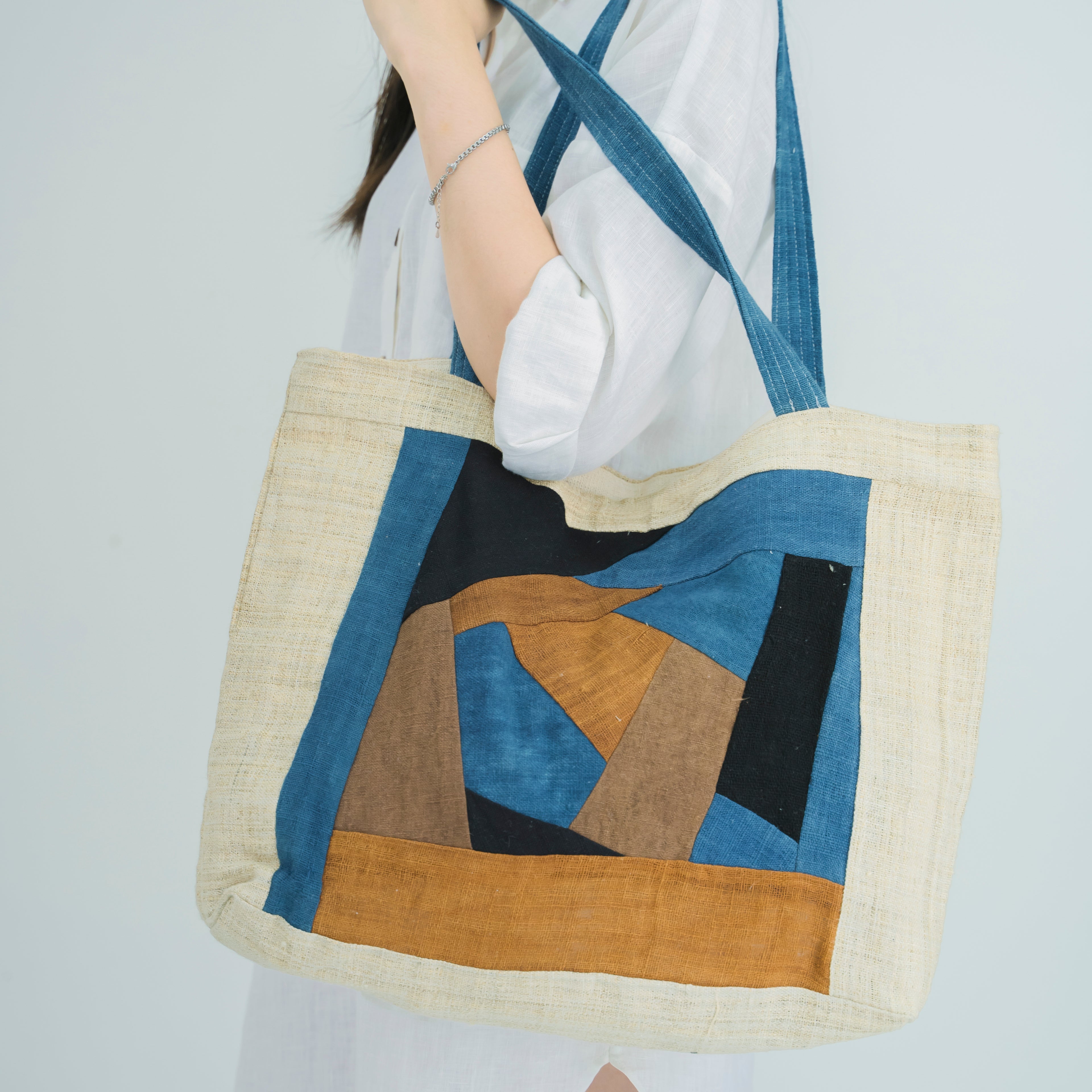 Handmade Ethnic Patchwork Tote Bag - Artisan Brocade Shoulder Bag with Geometric Tribal Patterns