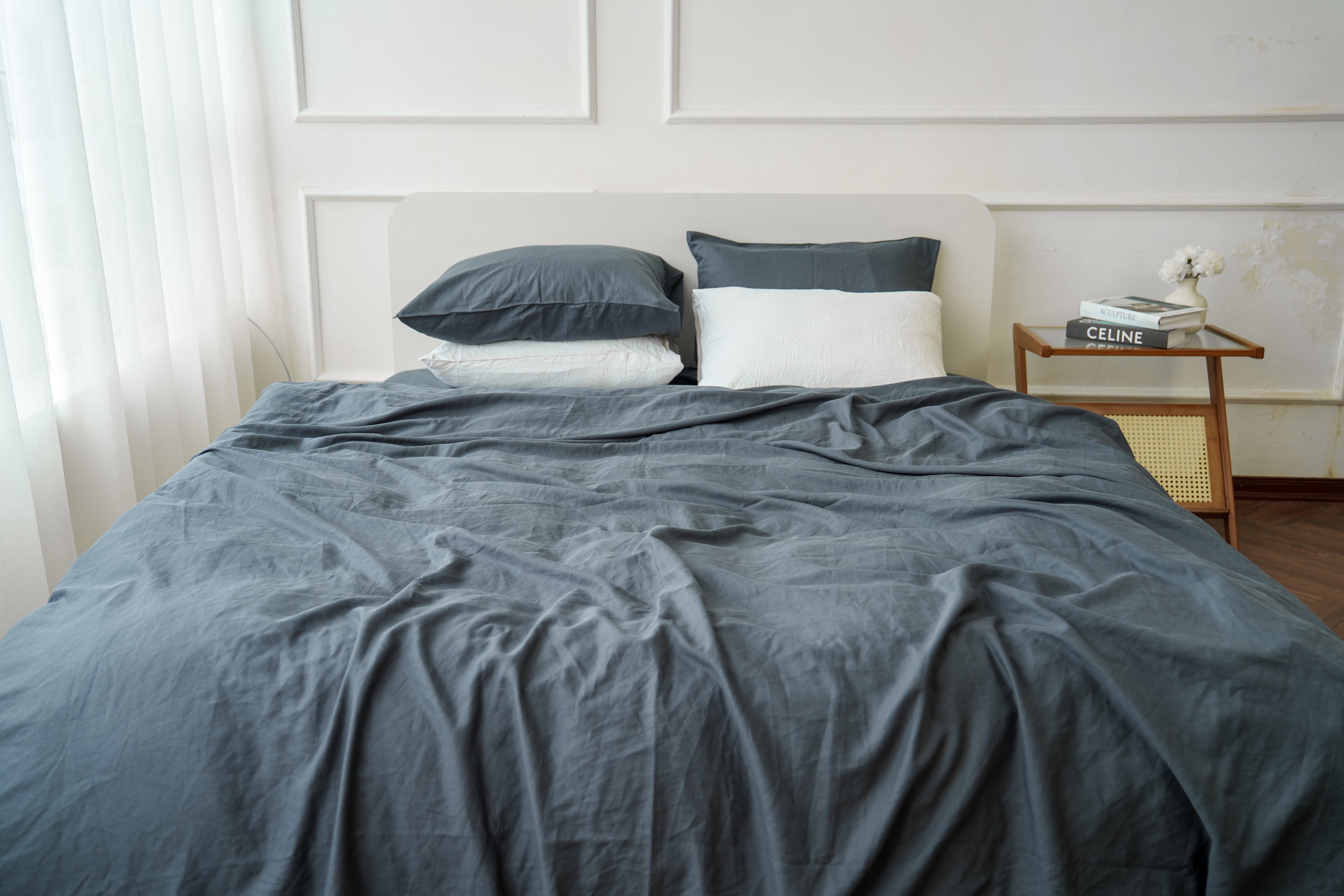 Grey Bamboo Linen Fitted Sheet — 70% Bamboo 30% Linen