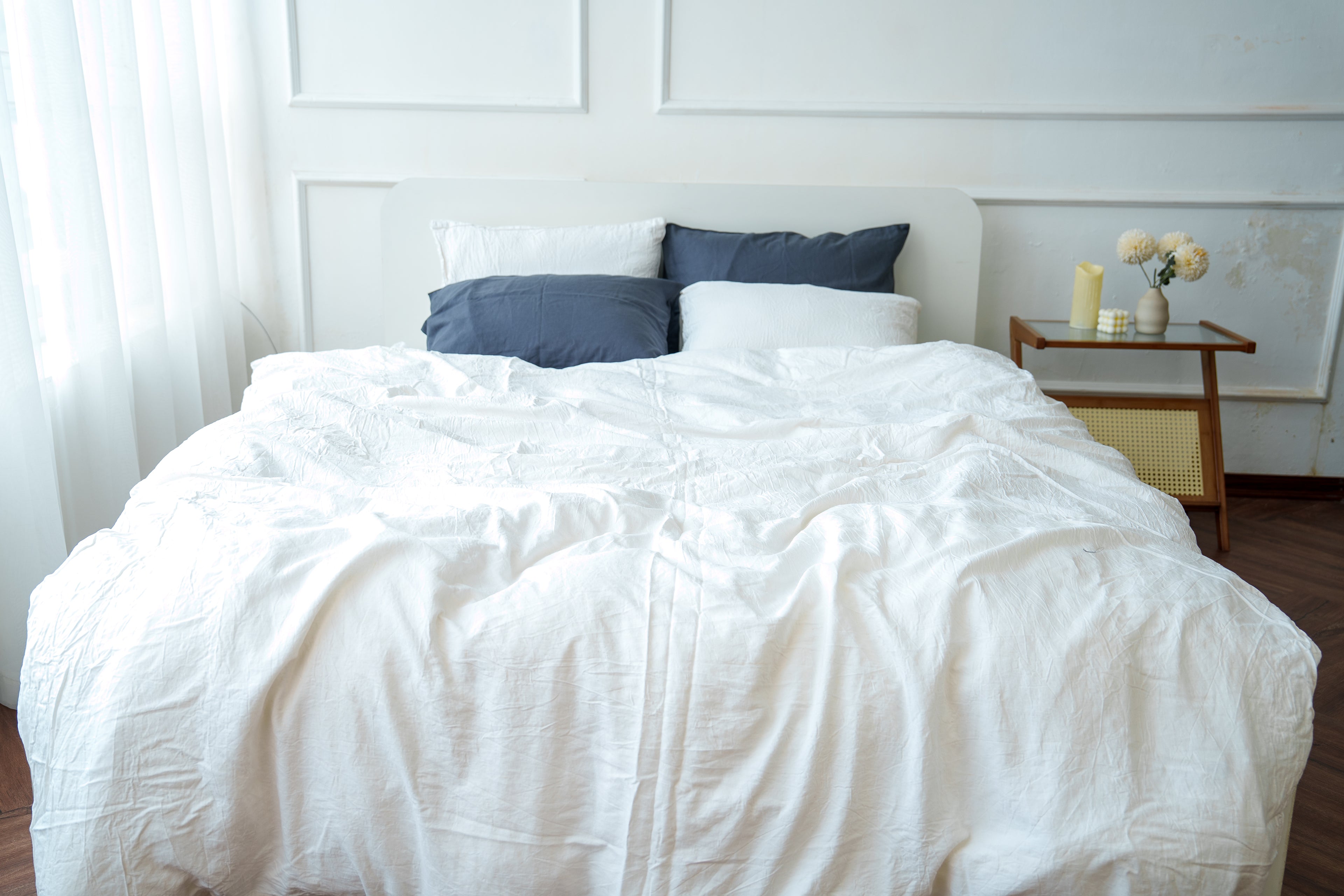 White Bamboo Linen Fitted Sheet — 70% Bamboo 30% Linen