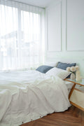White duvet cover, 70% bamboo, 30% linen.