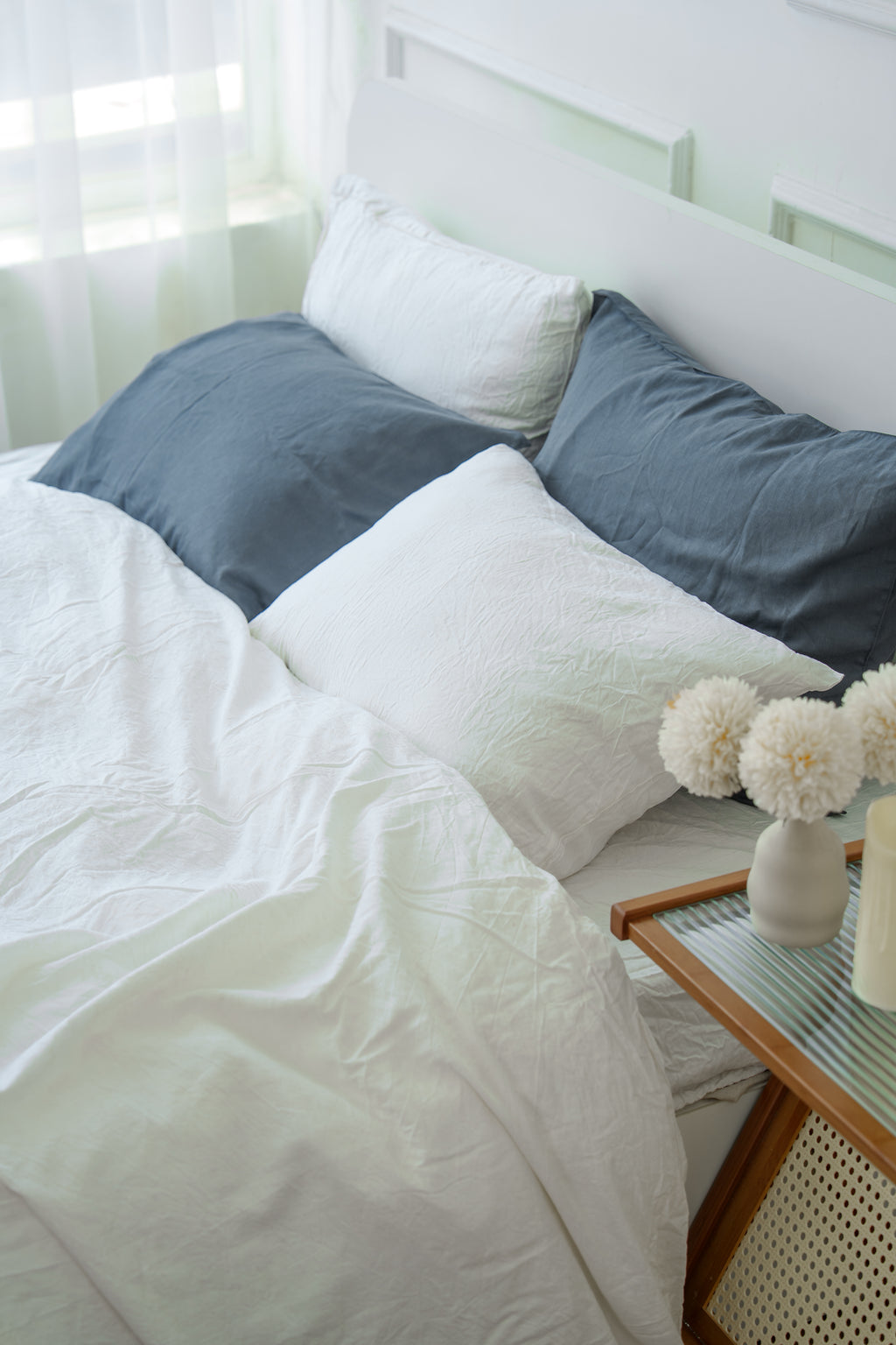 White Bamboo Linen Pillowcase — 70% Bamboo 30% Linen