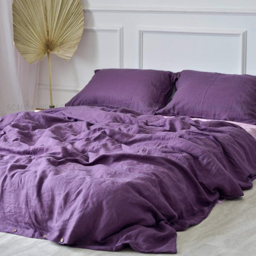Violet French Linen Duvet Cover - Plain Dyeing 16