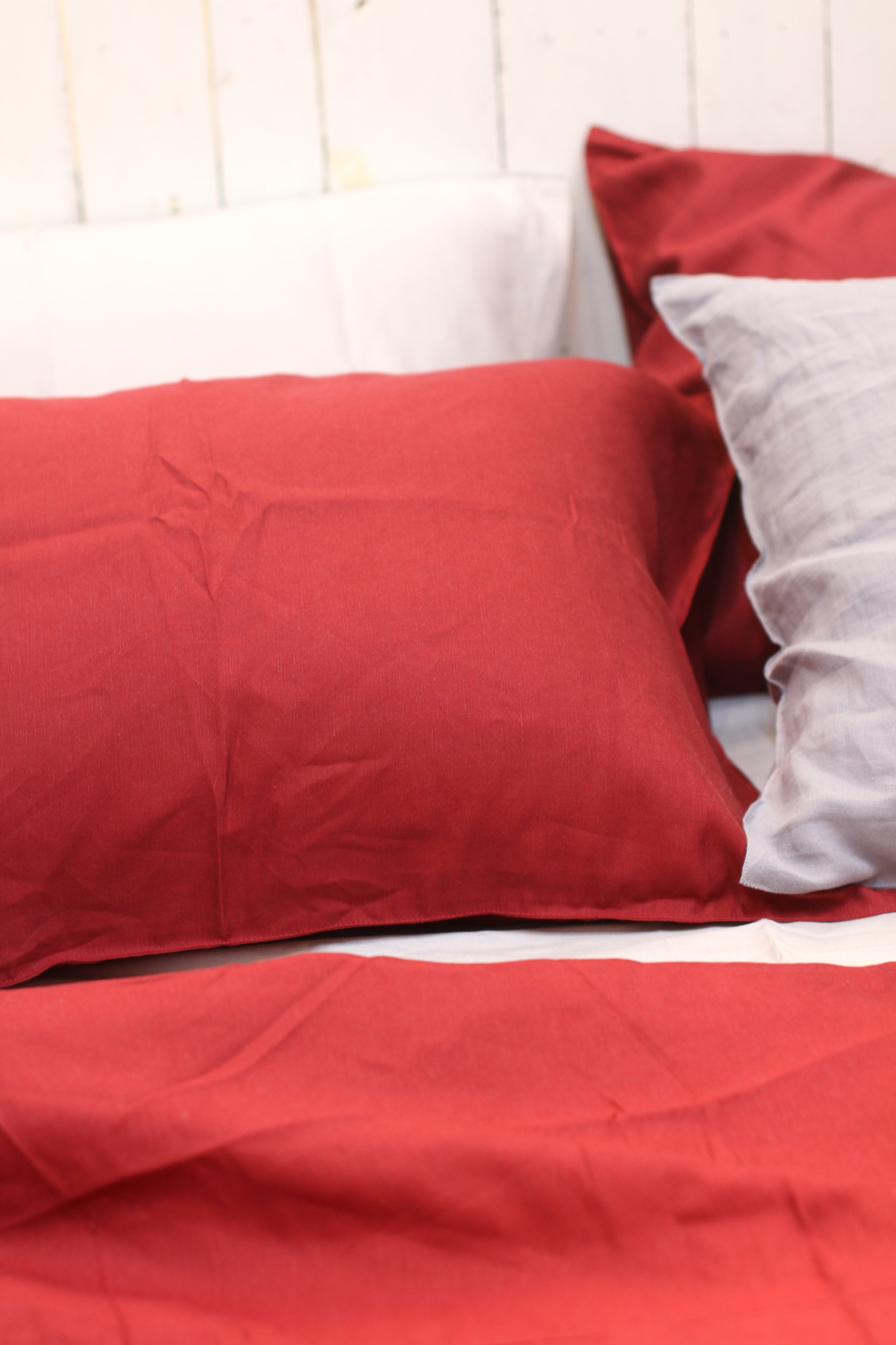 Wine Red Linen Bedding Sets 4 pieces