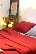 Wine Red Linen Bedding Sets 4 pieces