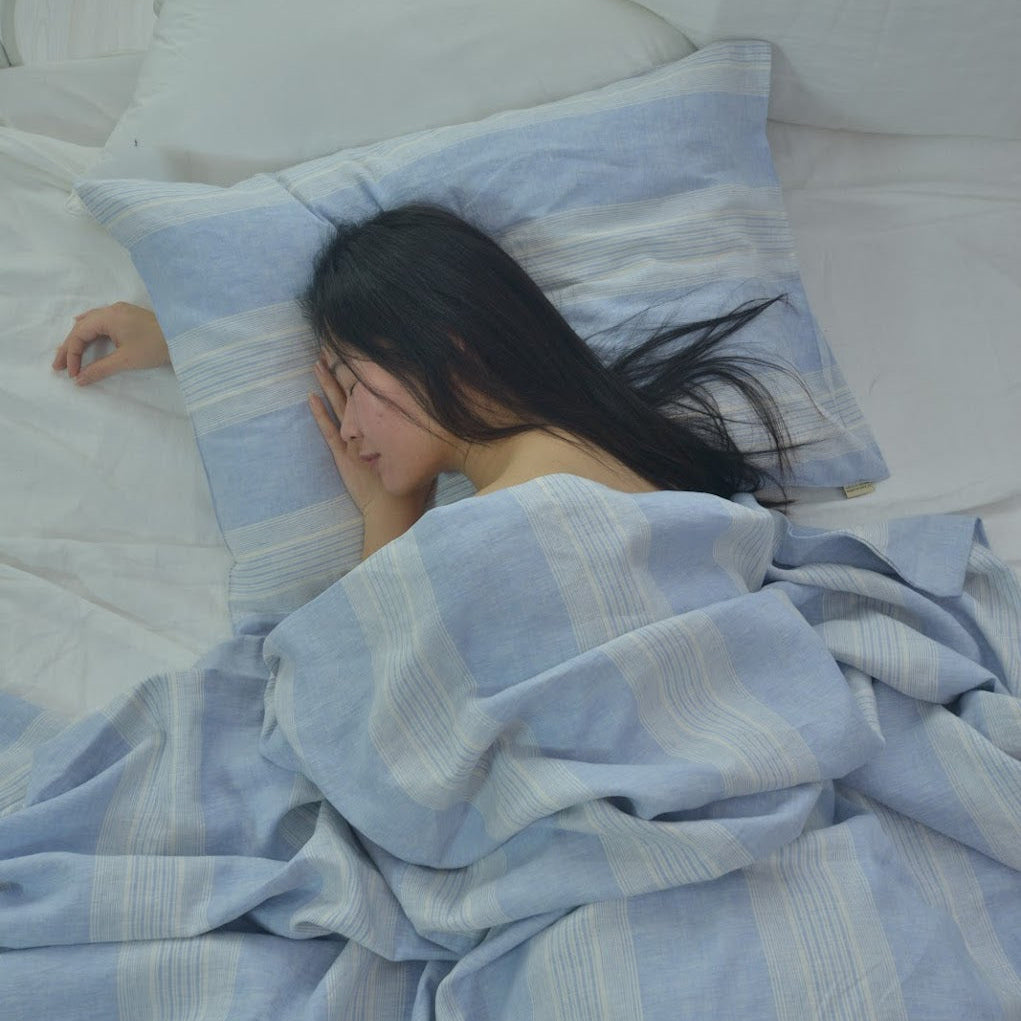 Blue Striped French Linen Duvet Cover - Yarn Dyeing 60