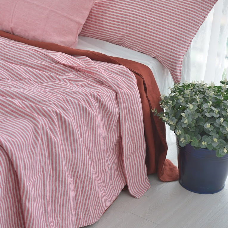 Red Striped French Linen Duvet Cover - Yarn Dyeing 52