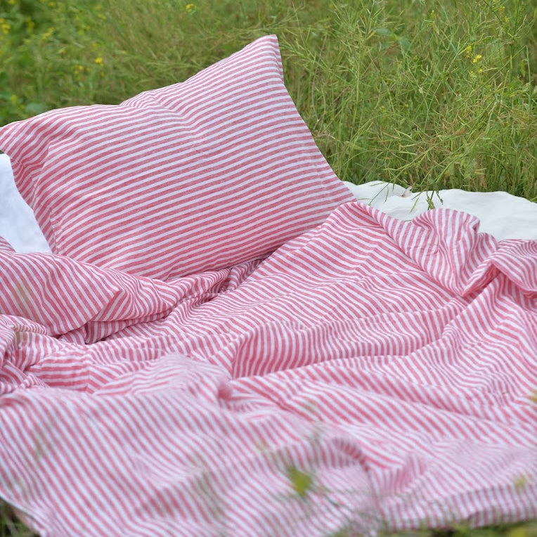 Red Striped French Linen Duvet Cover - Yarn Dyeing 52