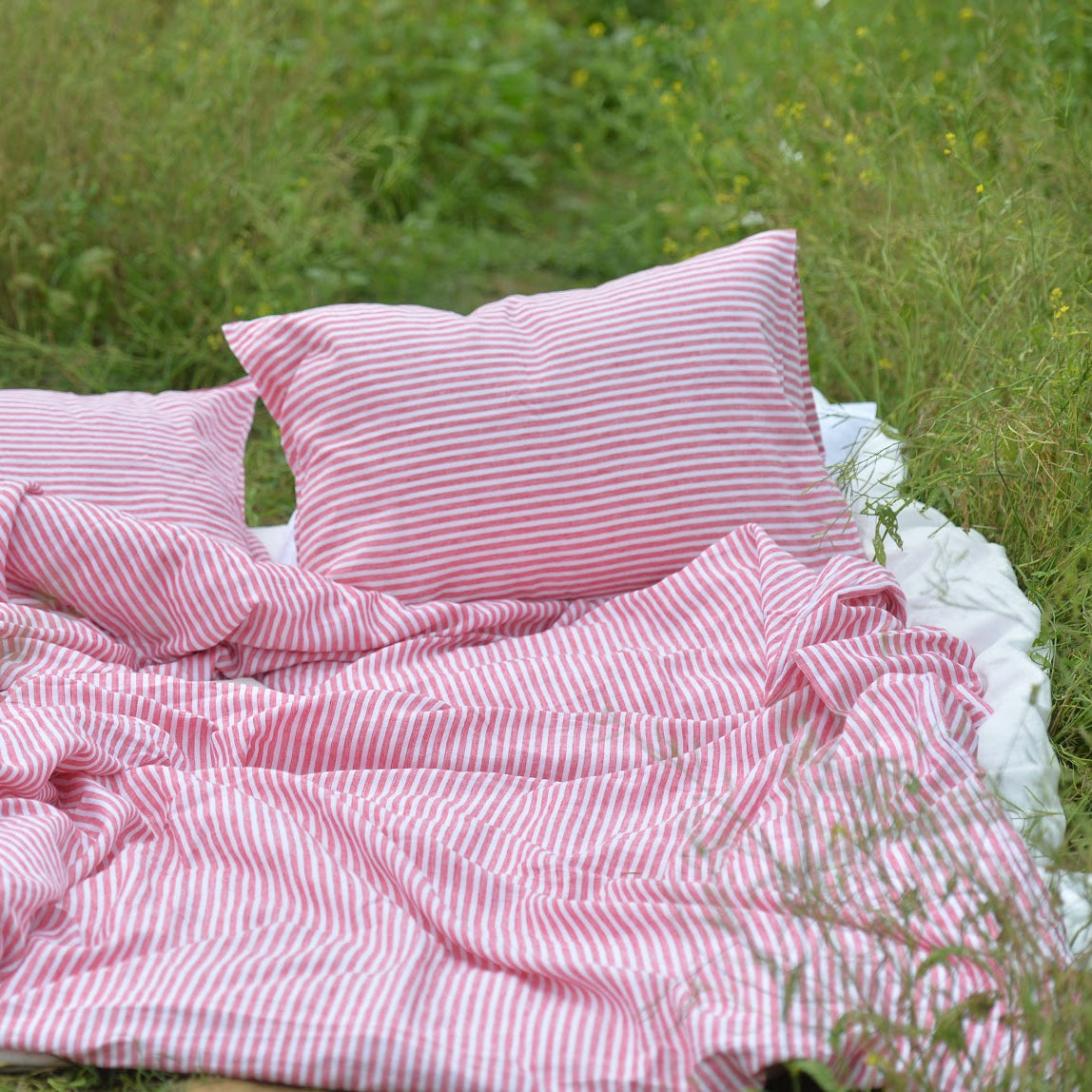 Red Striped French Linen Duvet Cover - Yarn Dyeing 52