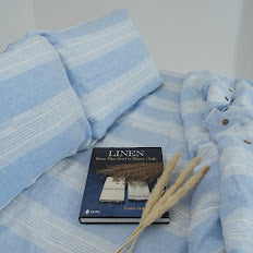 Blue Striped French Linen Duvet Cover - Yarn Dyeing 60