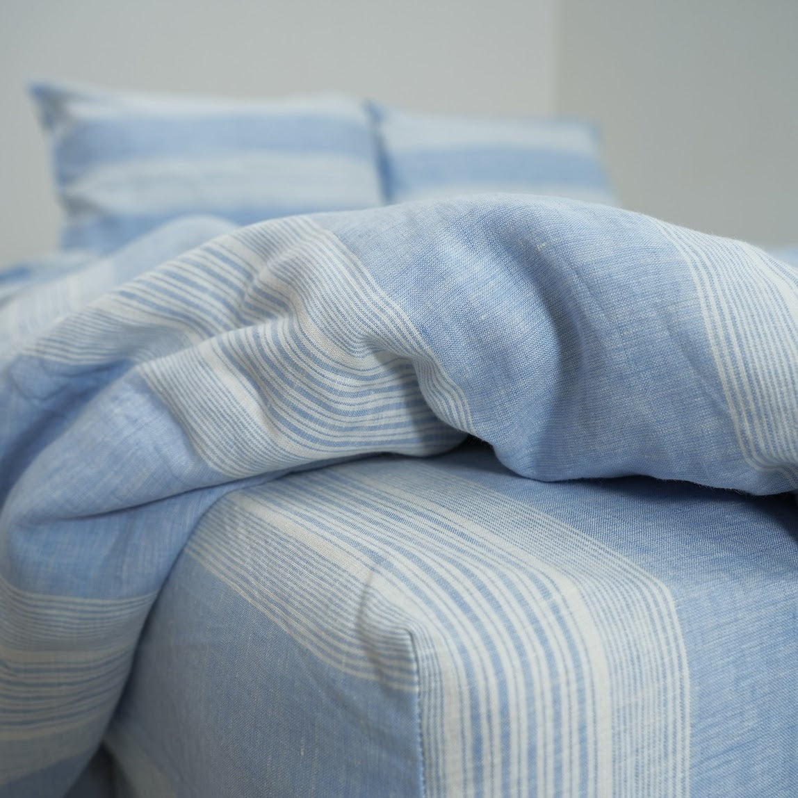 Blue Striped French Linen Duvet Cover - Yarn Dyeing 60