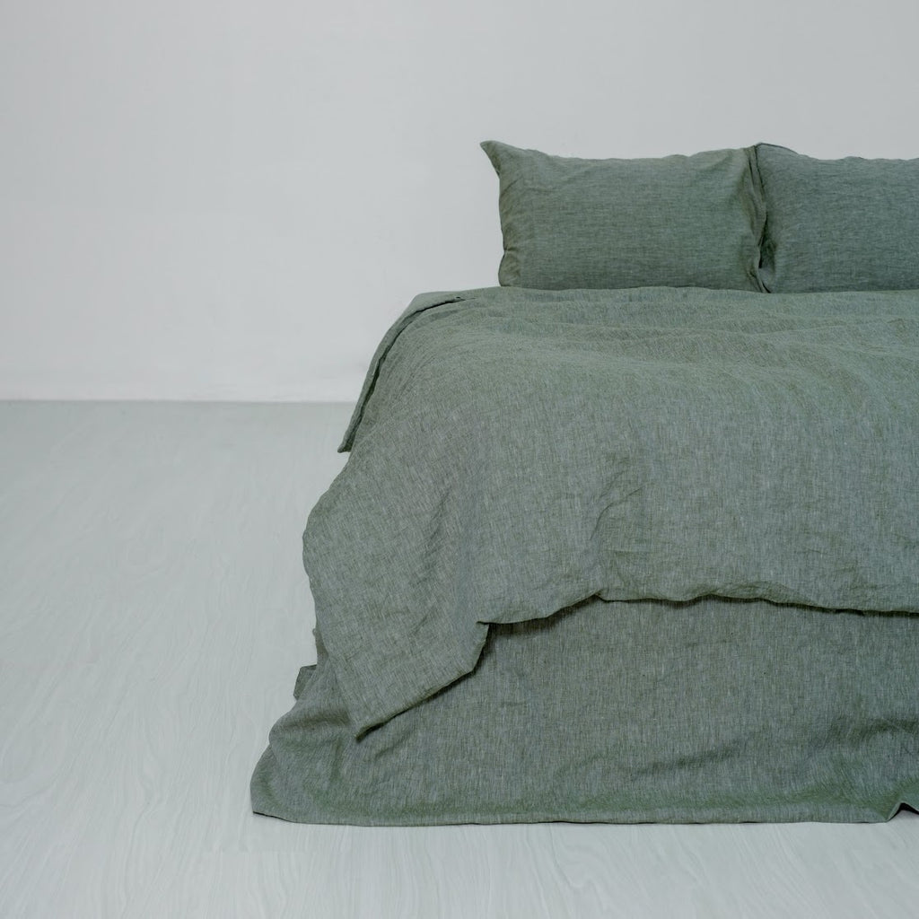 Asparagus French Linen Duvet Cover+2 Pillowcases Set | Yarn-Dyed | Handmade