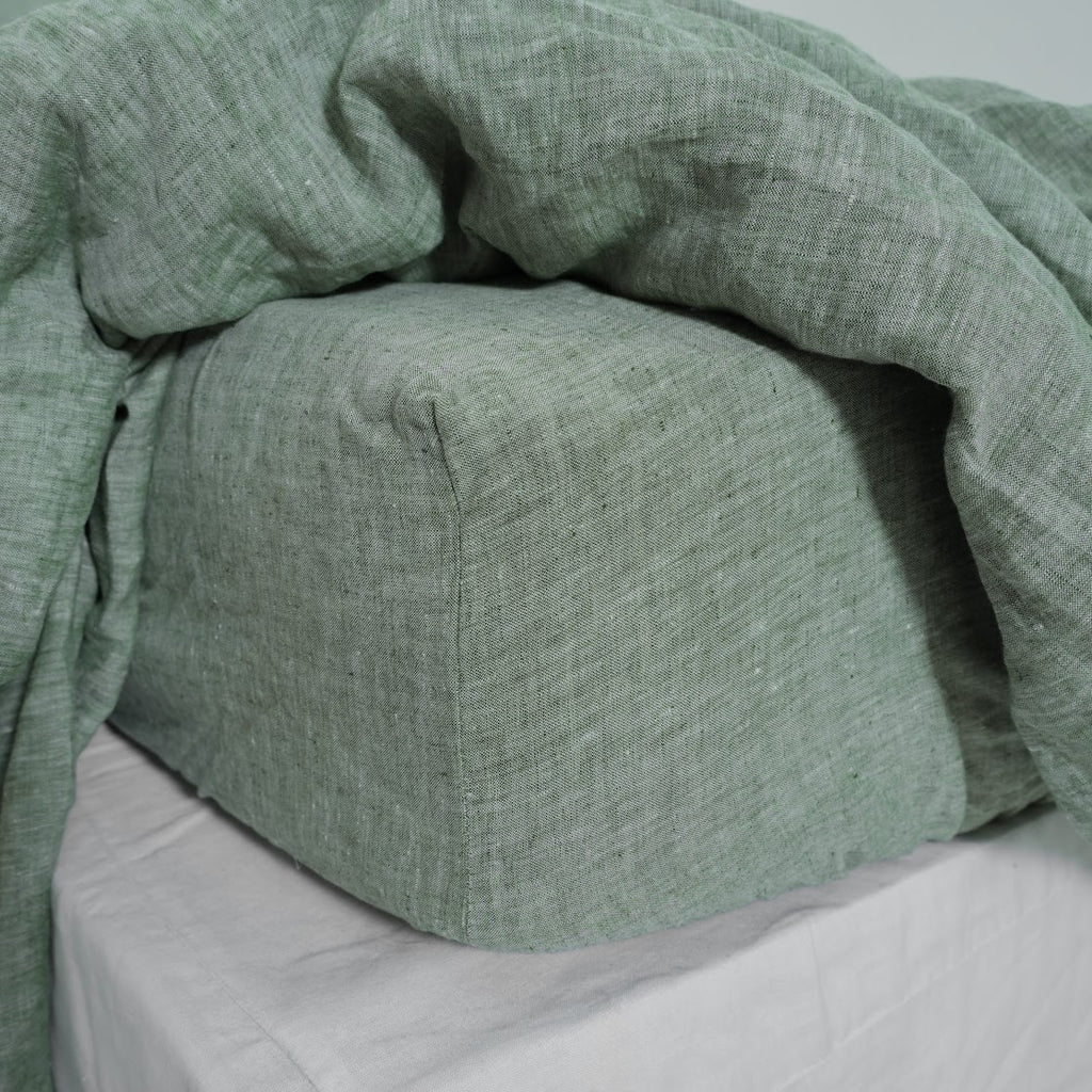 Asparagus French Linen Duvet Cover+2 Pillowcases Set | Yarn-Dyed | Handmade