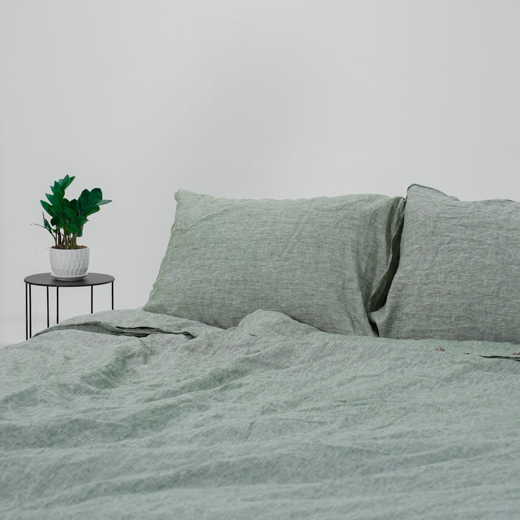 Asparagus Green French Linen Duvet Cover Set - Yarn-Dyed 4-Piece