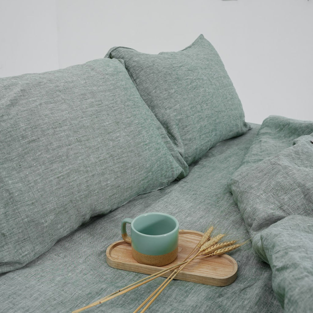 Asparagus French Linen Duvet Cover+2 Pillowcases Set | Yarn-Dyed | Handmade