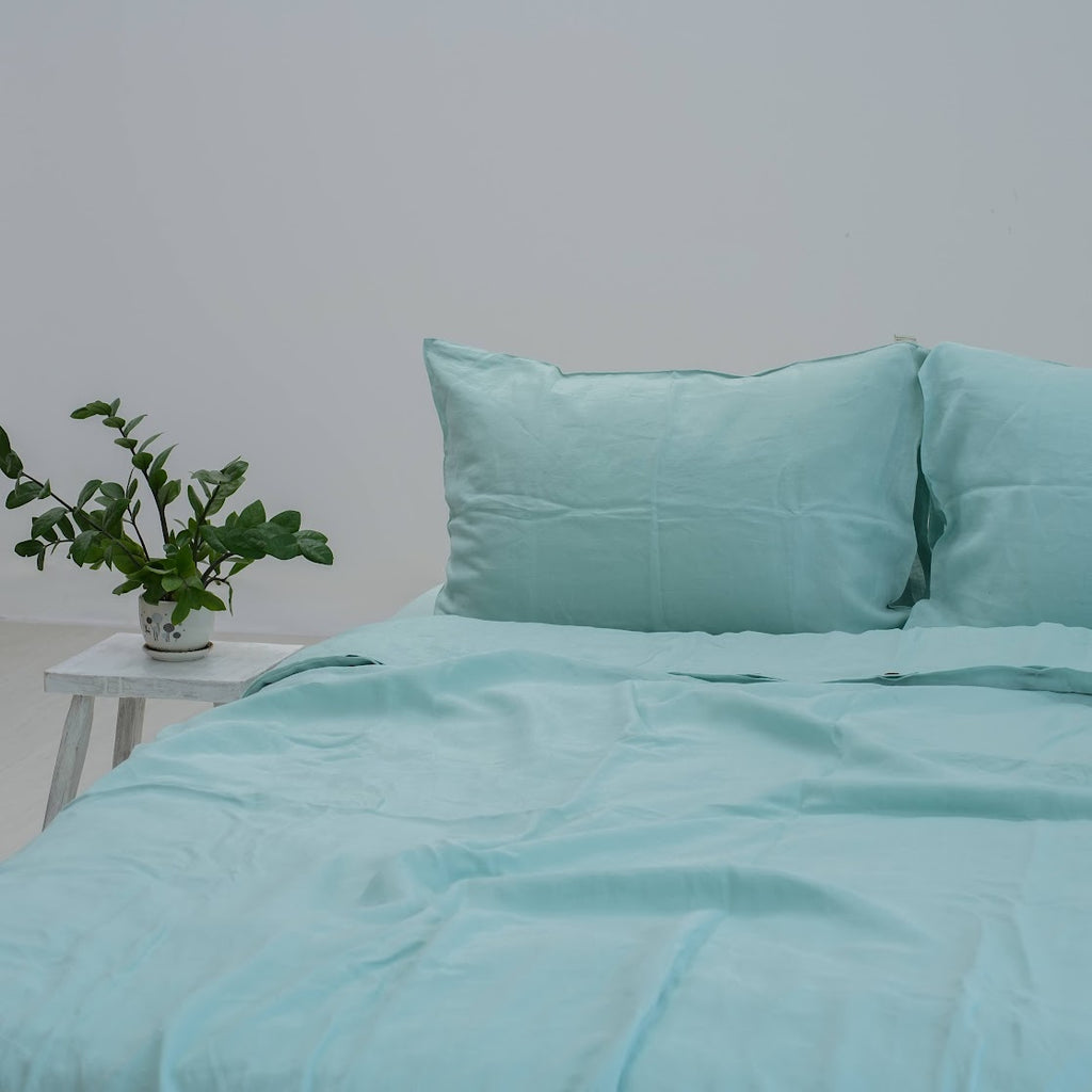 Mint Green French Linen Fitted Sheet | Premium Linen Bedding