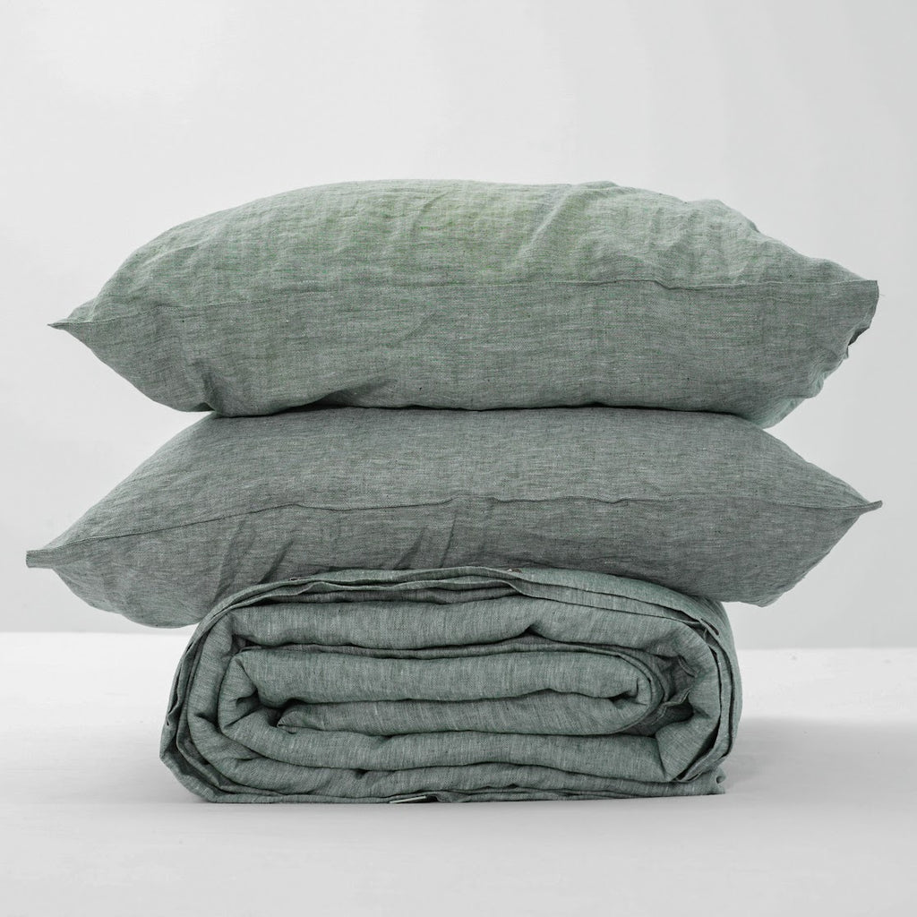 Asparagus Green French Linen Duvet Cover Set - Yarn-Dyed 4-Piece