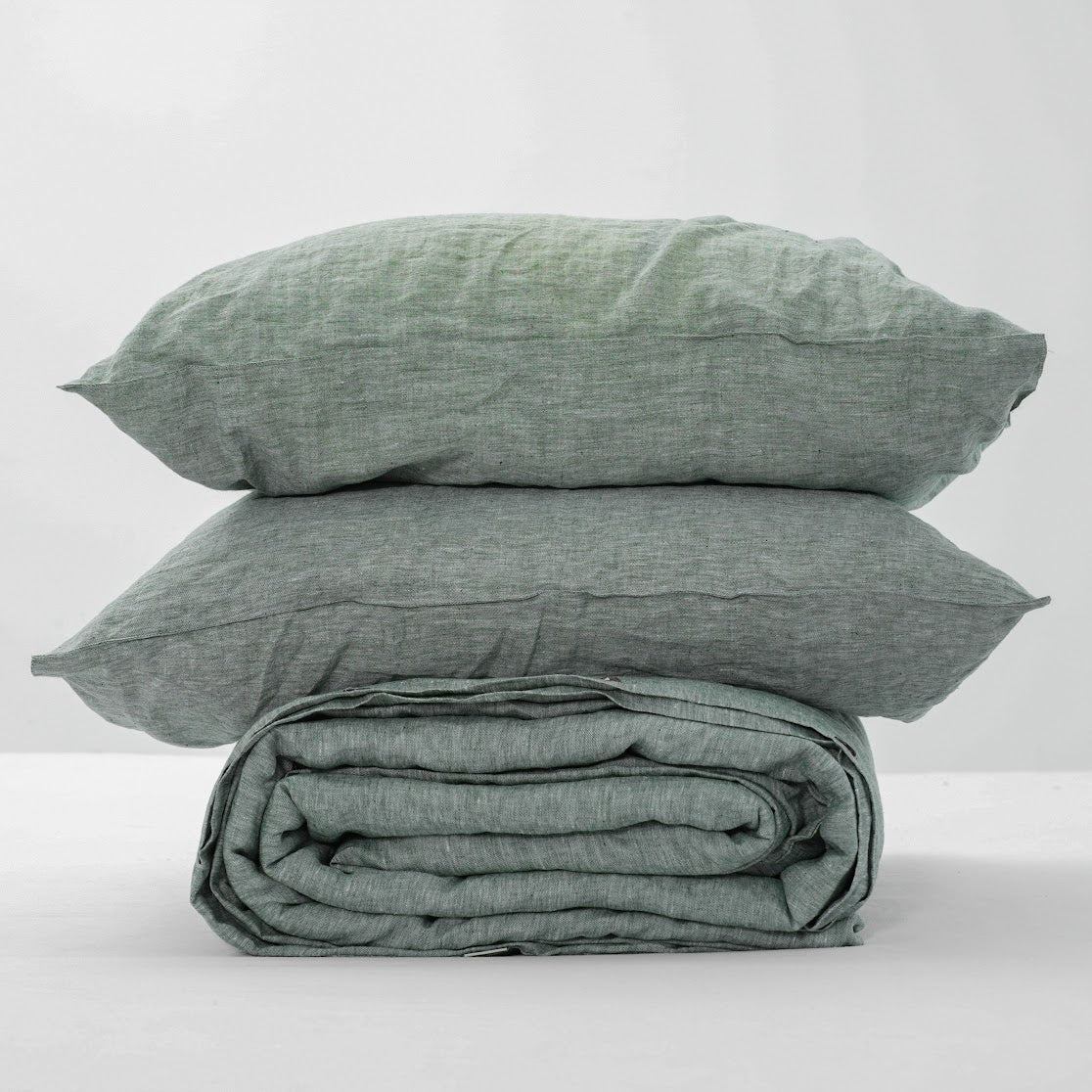 Asparagus Green French Linen Duvet Cover Set - Yarn-Dyed 4-Piece