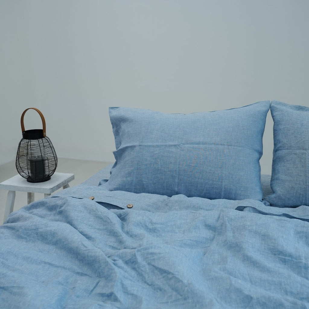 Blue French Linen Pillowcase | Yarn-Dyed | Handmade